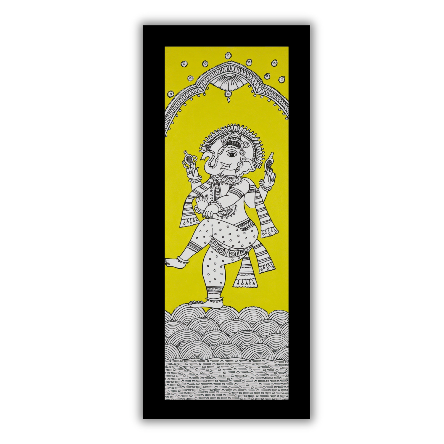 AAKARSHAK Kalamkari Painting Handmade Ganesha Kalamkari art Framed Traditional Indian paintings for Wall Living room Home decor Gifts - 8x23 Inch |(KLN101)