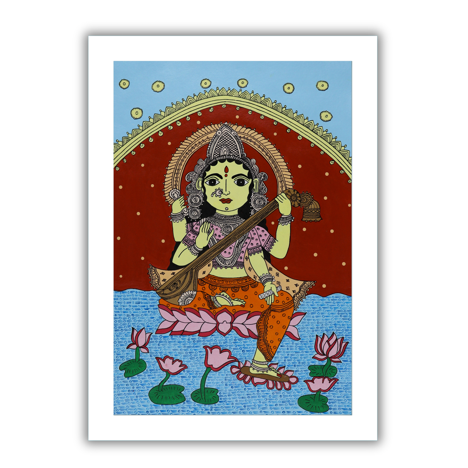 AAKARSHAK Kalamkari Painting Handmade Saraswati Kalamkari art Framed Traditional Indian paintings for Wall Living room Home decor Gifts - 17x24 Inch |(KLG106)