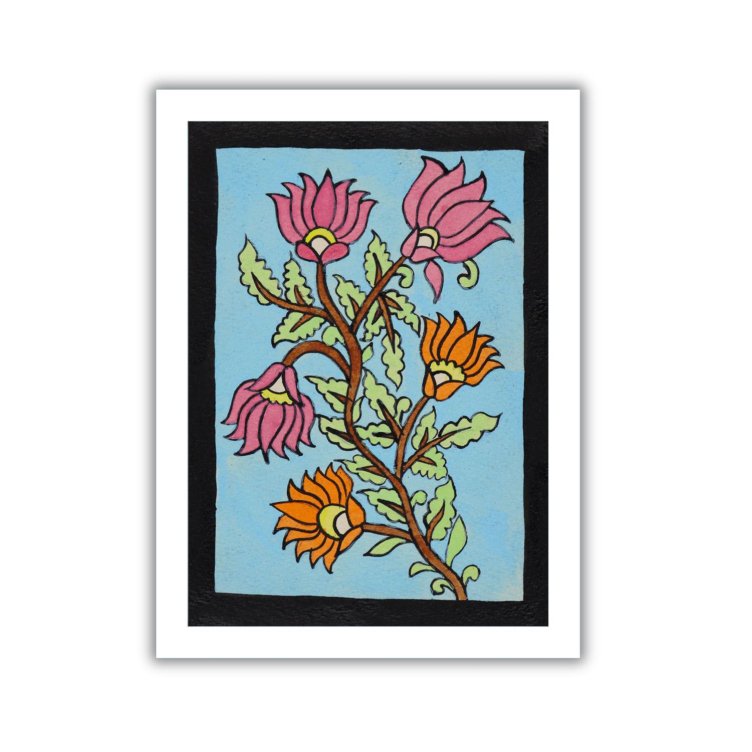 AAKARSHAK Kalamkari Painting Handmade Flower Kalamkari art Framed Traditional Indian paintings for Wall Living room Home decor Gifts - 6x8 Inch |(KMN103)