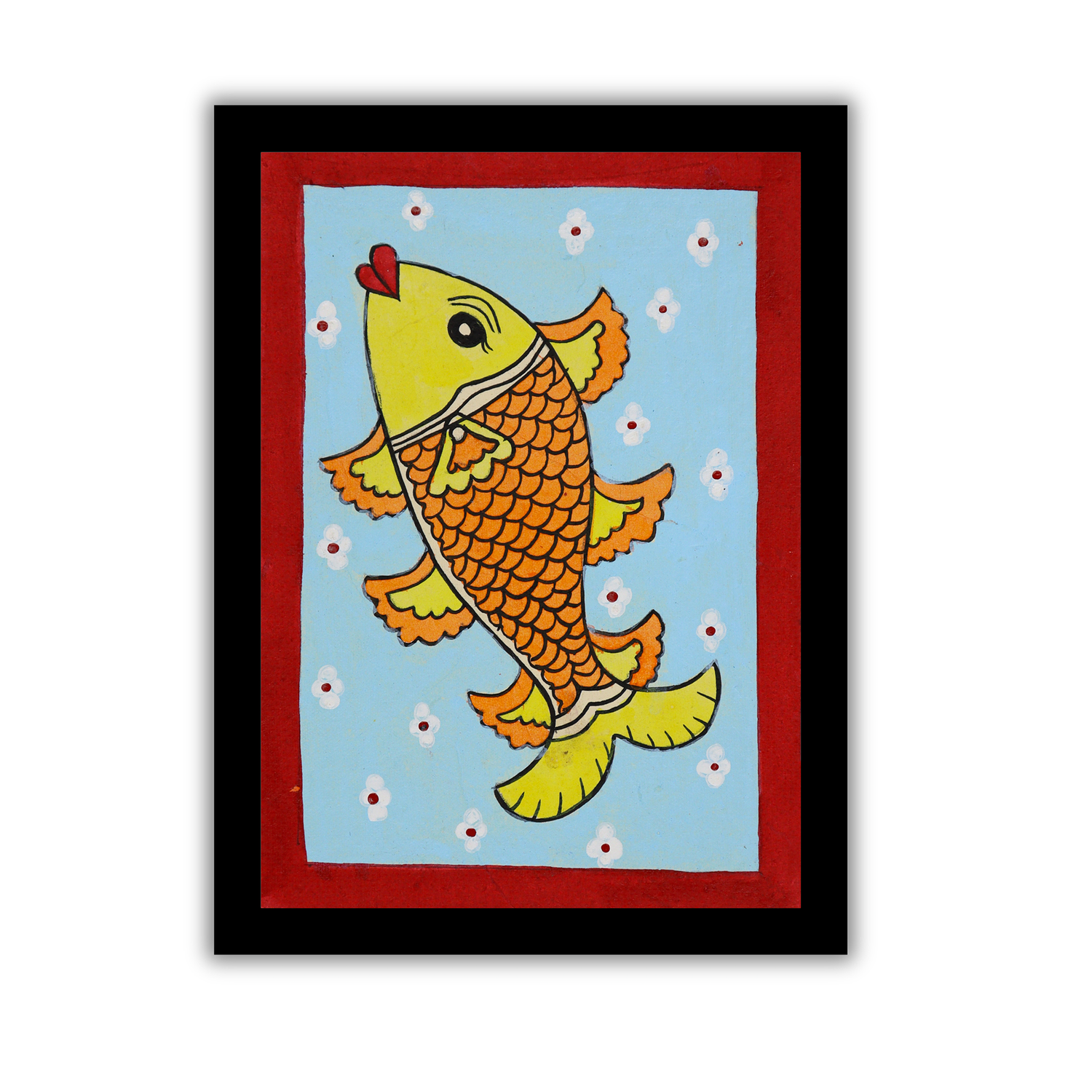 AAKARSHAK Kalamkari Painting Handmade Fish Kalamkari art Framed Traditional Indian paintings for Wall Living room Home decor Gifts - 6x8 Inch |(KMI104)