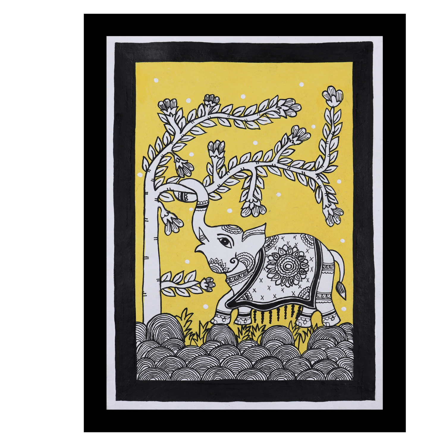 AAKARSHAK Kalamkari Painting Handmade Elephant Kalamkari art Framed Traditional Indian paintings for Wall Living room Home decor Gifts - 12x16 Inch |(KME101)