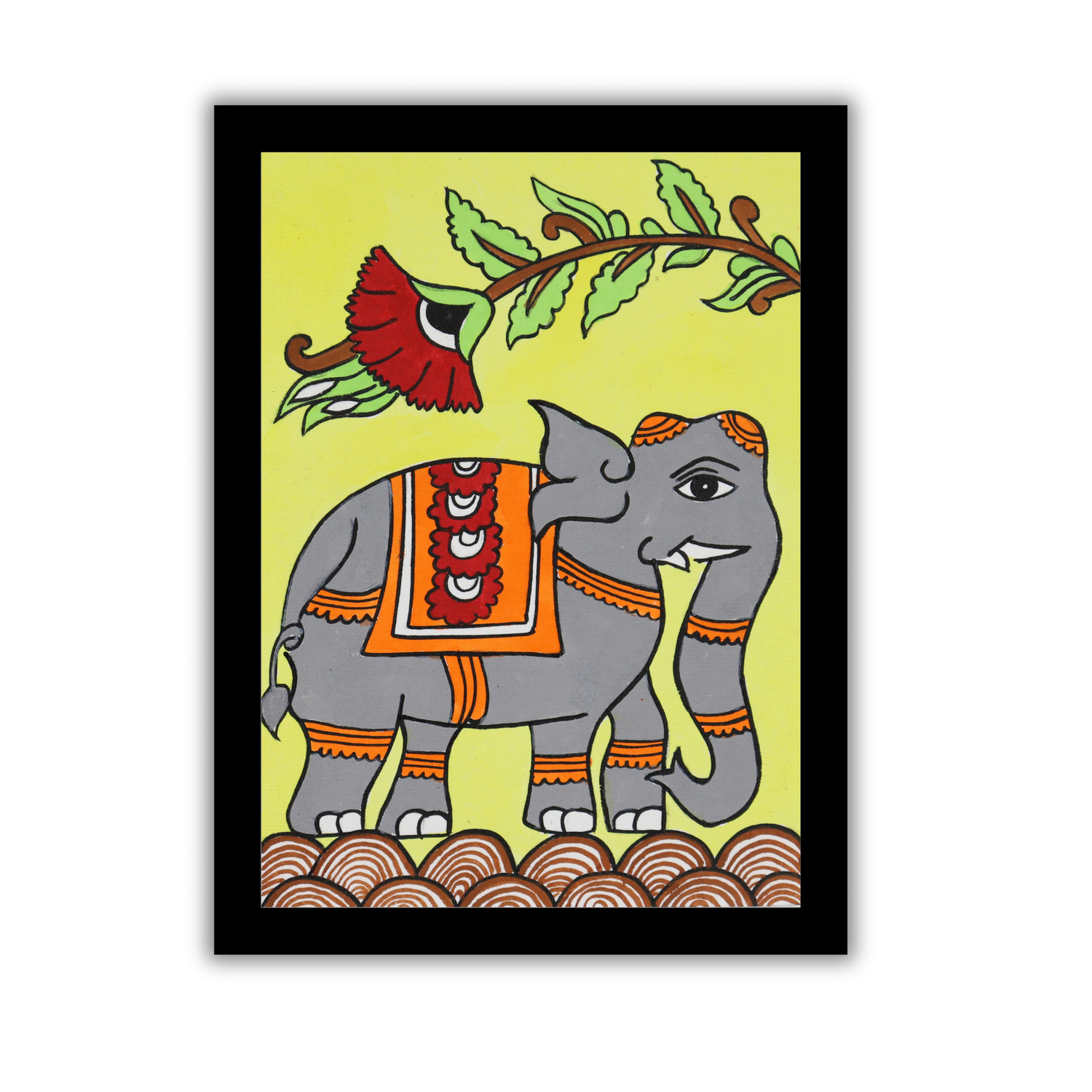 AAKARSHAK Kalamkari Painting Handmade Elephant Kalamkari art Framed Traditional Indian paintings for Wall Living room Home decor Gifts - 6x8 Inch |(KMI108)