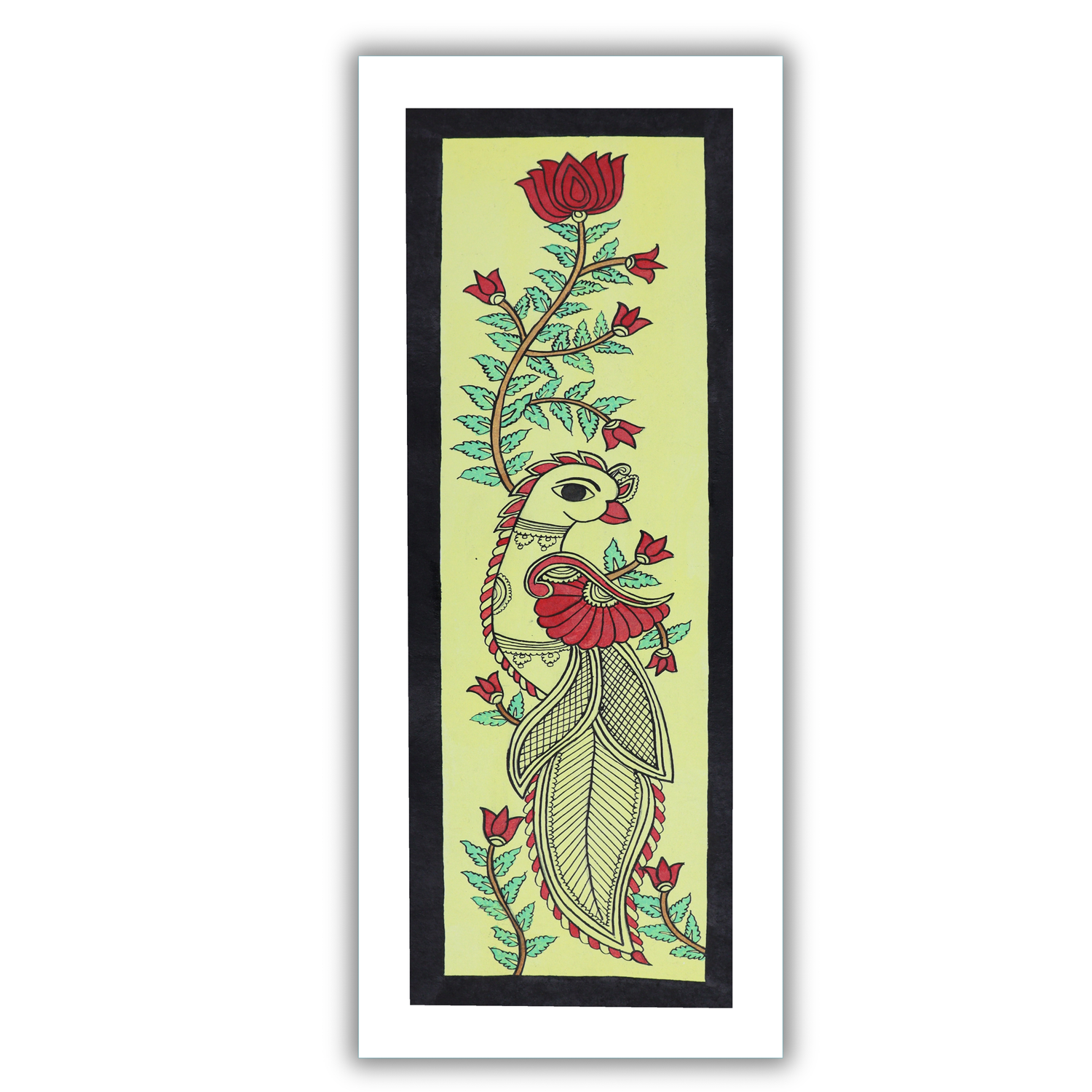 AAKARSHAK Kalamkari Painting Handmade Peacock Kalamkari art Framed Traditional Indian paintings for Wall Living room Home decor Gifts - 8x23 Inch |(KLO102)