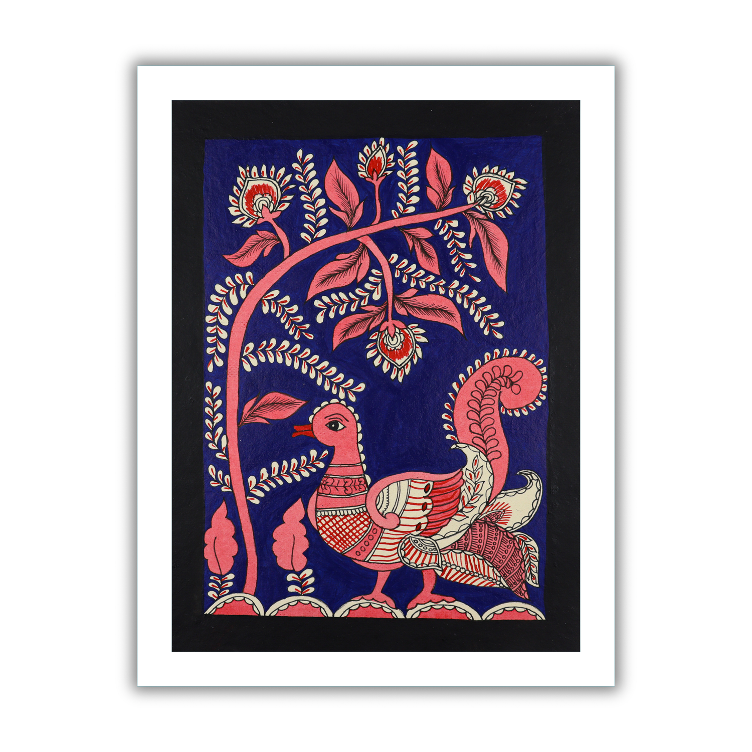 AAKARSHAK Kalamkari Painting Handmade Peacock Kalamkari art Framed Traditional Indian paintings for Wall Living room Home decor Gifts - 12x16 Inch |(KMD102)