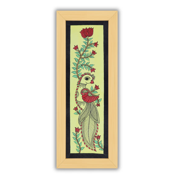 Handmade Kalamkari painting with peacock design, framed and ready to hang – Indian folk art on wall
