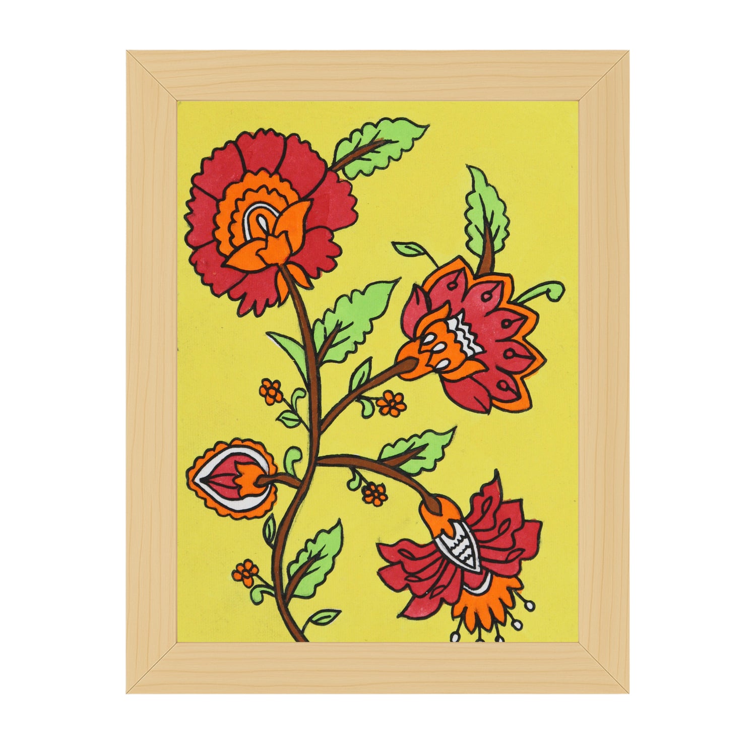 Handmade Madhubani painting with peacock design, framed and ready to hang – Indian folk art on wall
