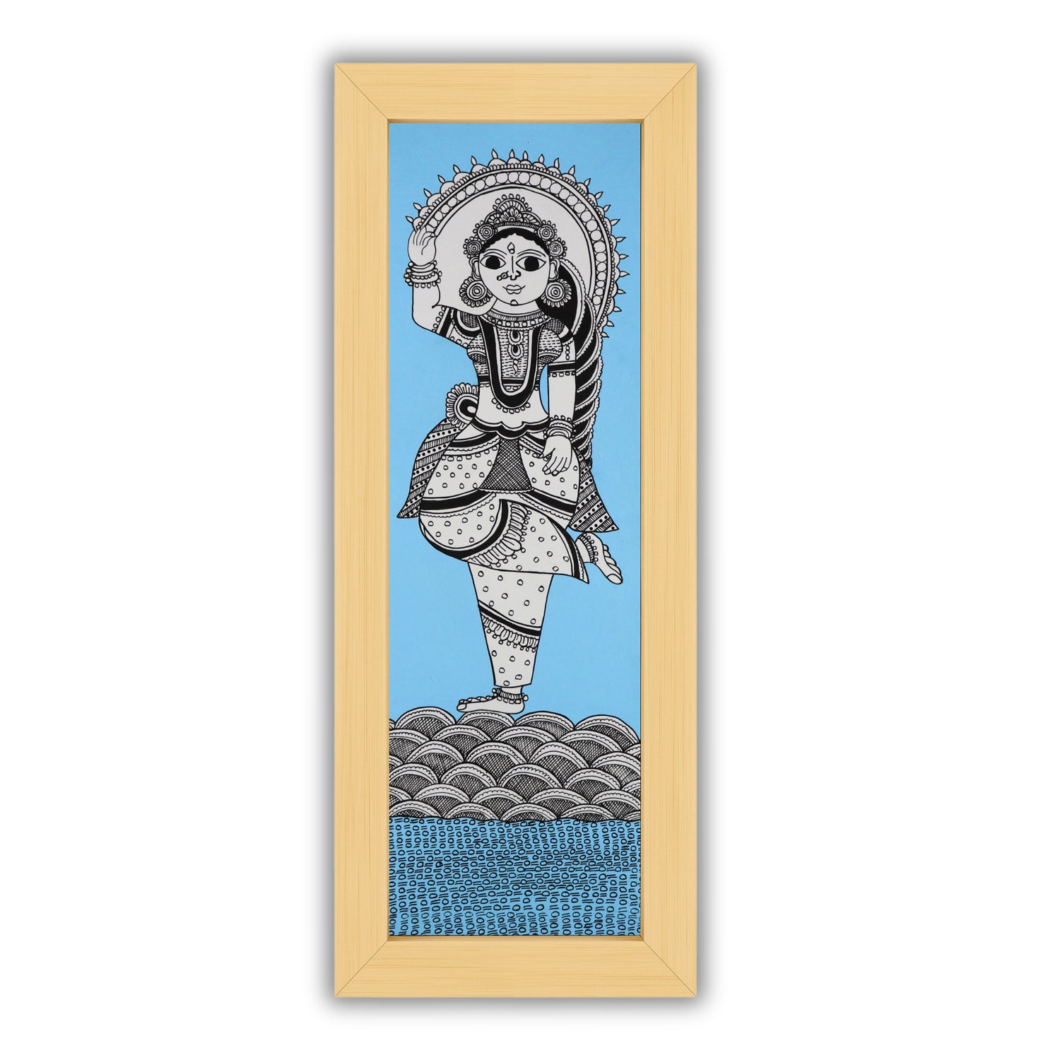 Handmade Kalamkari painting with Radha design, framed and ready to hang – Indian folk art on wall

