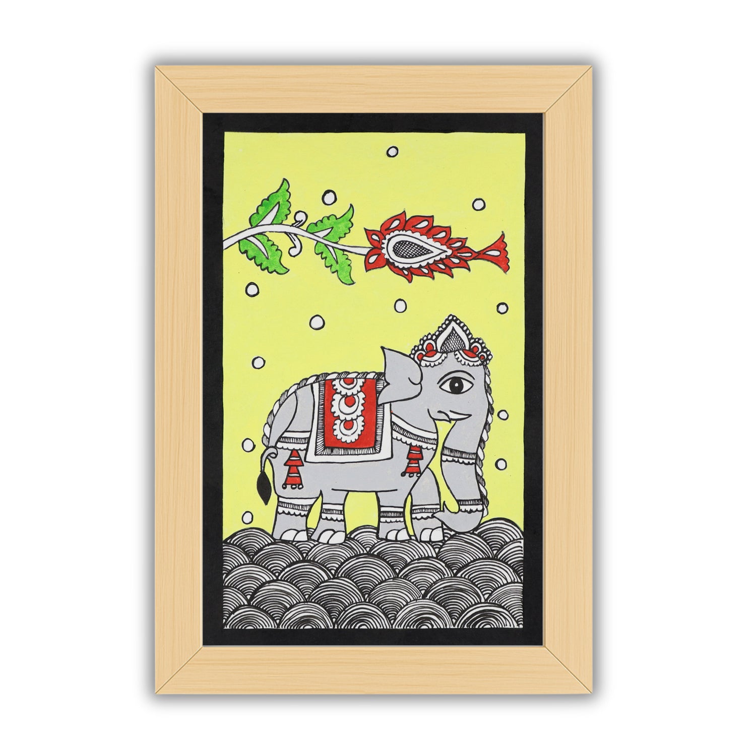 Handmade Kalamkari Elephant Painting – Framed 8x12 Inch Wall Art