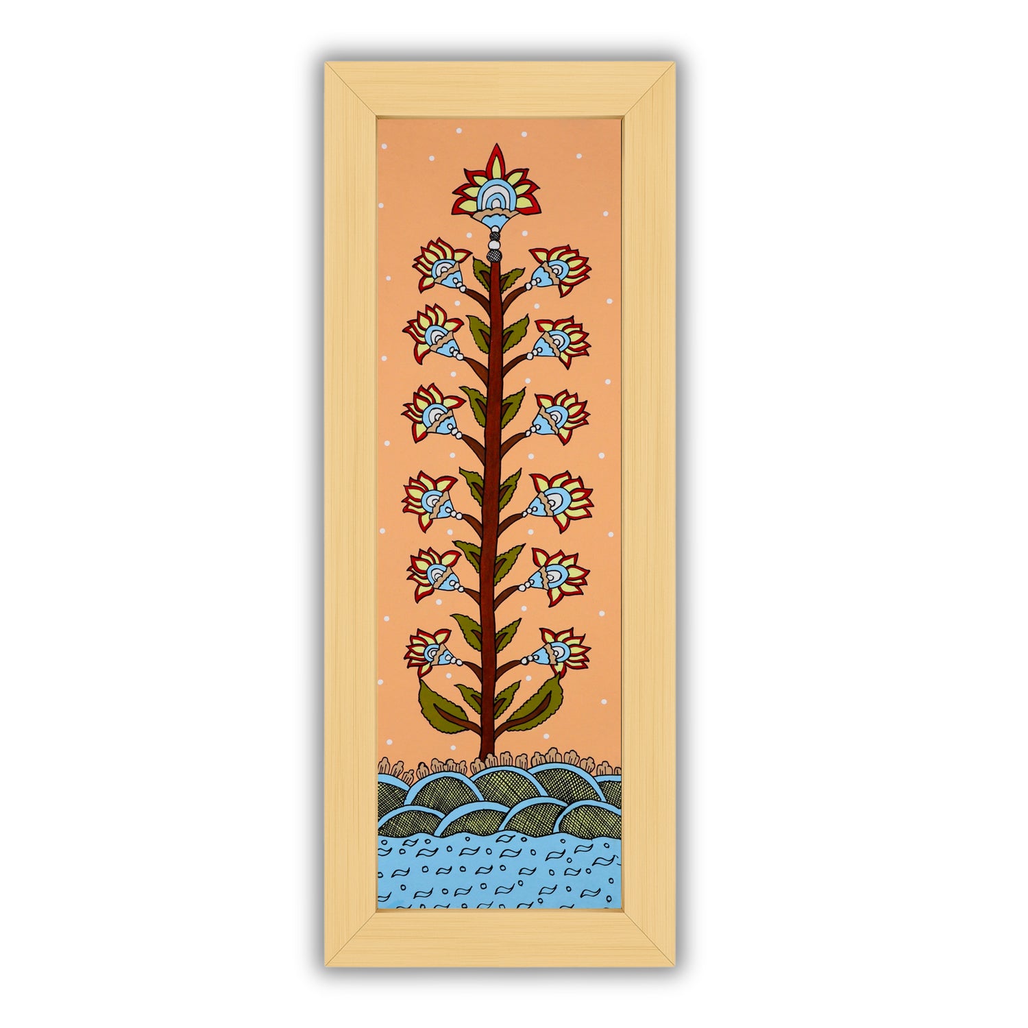 Handmade Kalamkari painting with Tree design, framed and ready to hang – Indian folk art on wall
