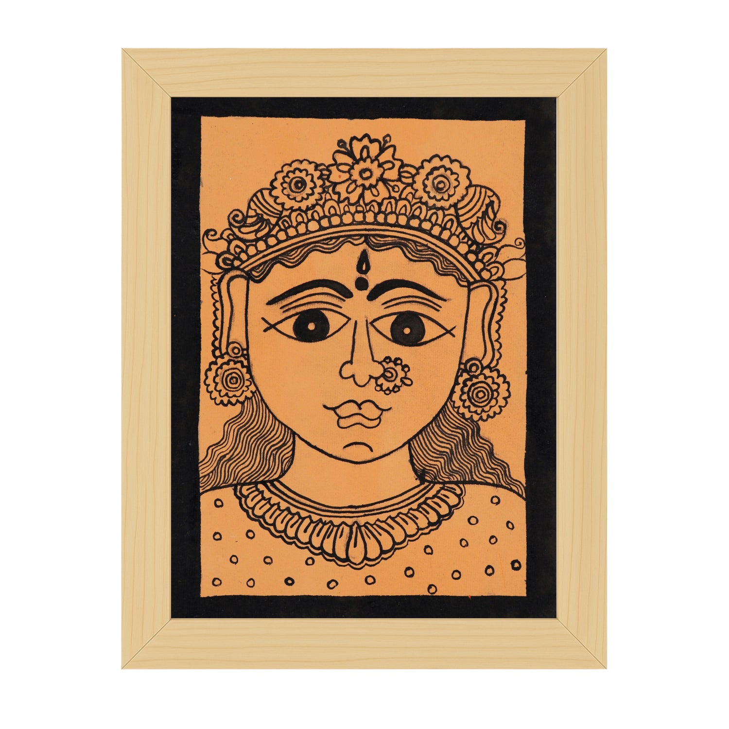 Handmade Madhubani painting with Durga design, framed and ready to hang – Indian folk art on wall
