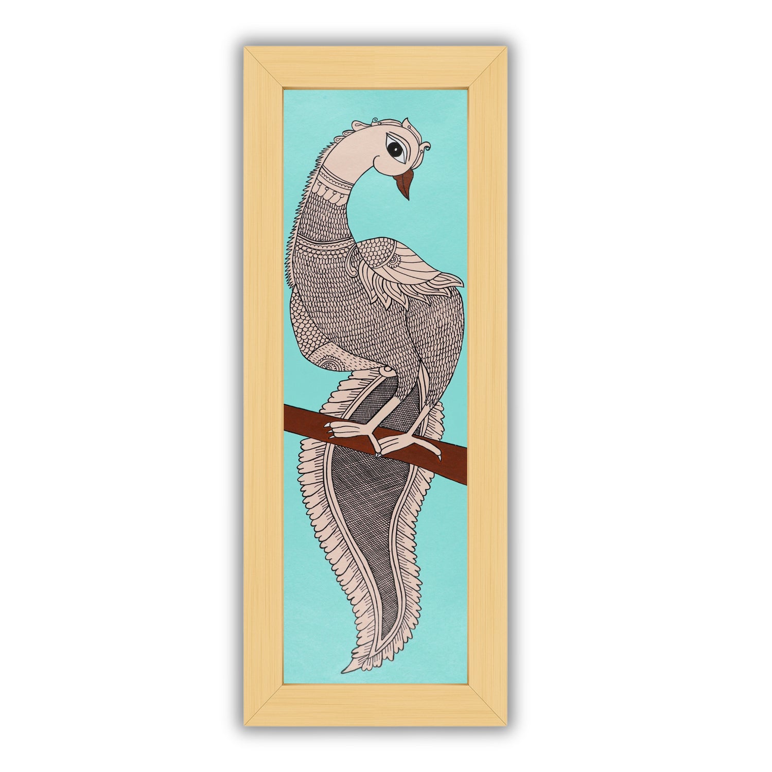 Handmade Kalamkari painting with peacock design, framed and ready to hang – Indian folk art on wall
