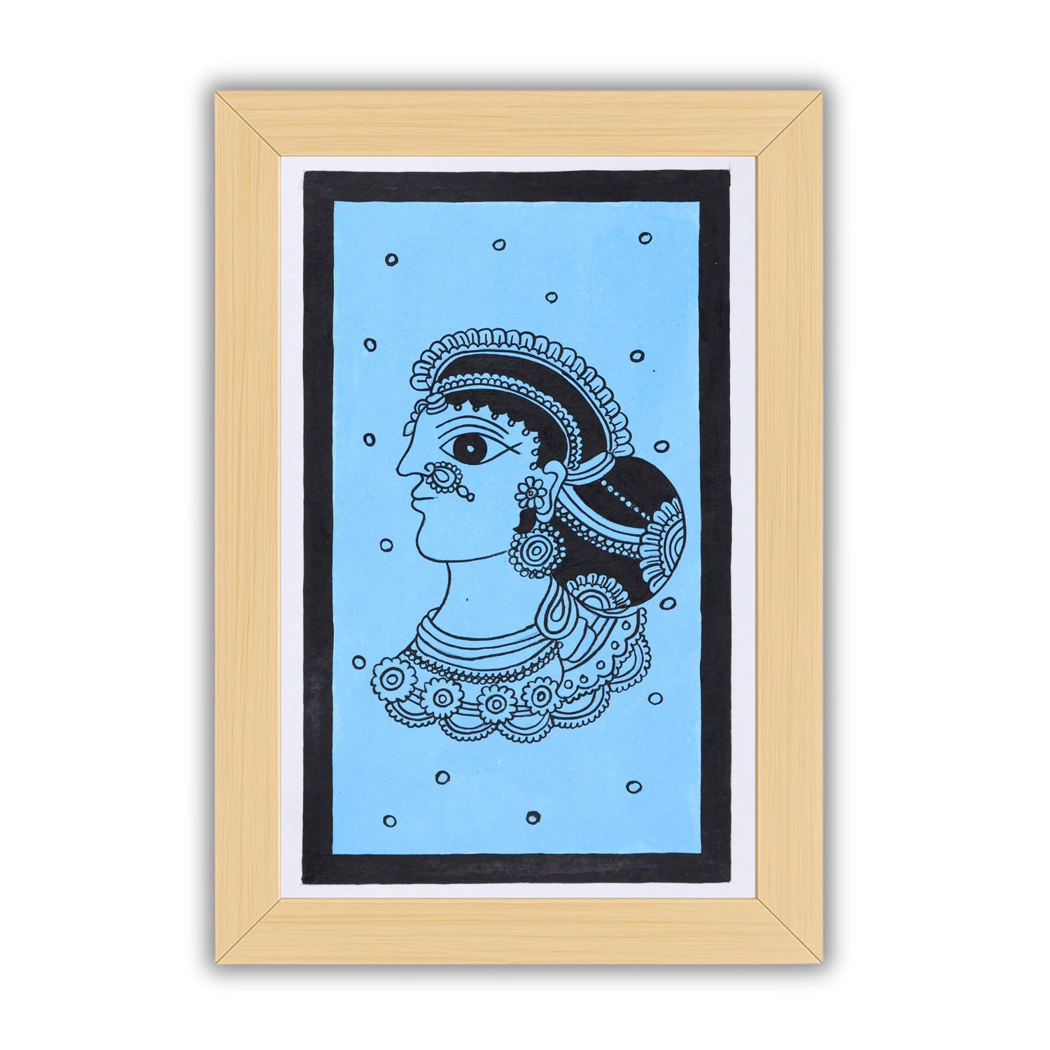 Handmade Kalamkari painting with Radha motif, framed for wall decor – traditional Indian folk art
