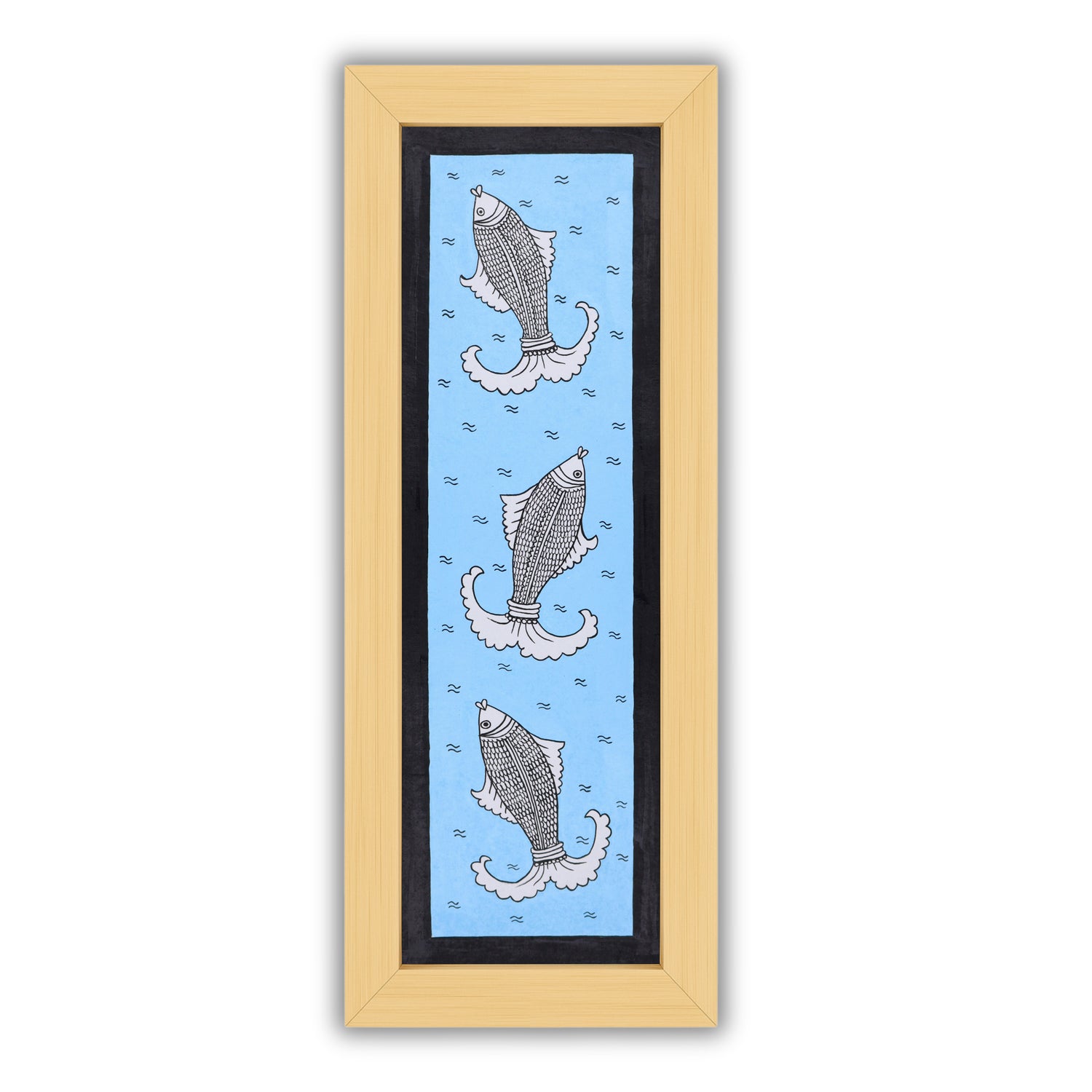 Handmade Kalamkari painting with Fish design, framed and ready to hang – Indian folk art on wall
