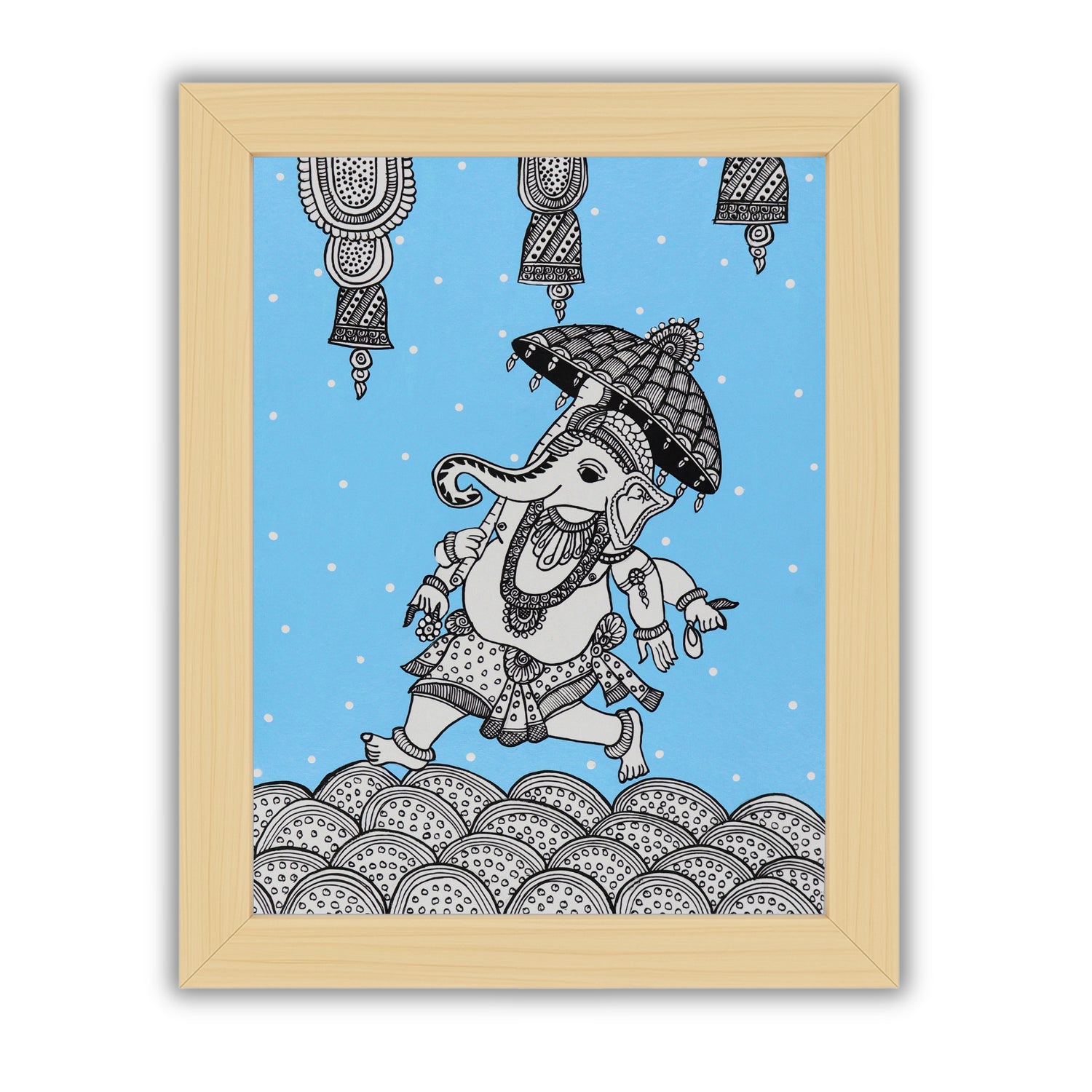 Handmade Kalamkari painting with Elephant motif, framed for wall decor – traditional Indian folk art
