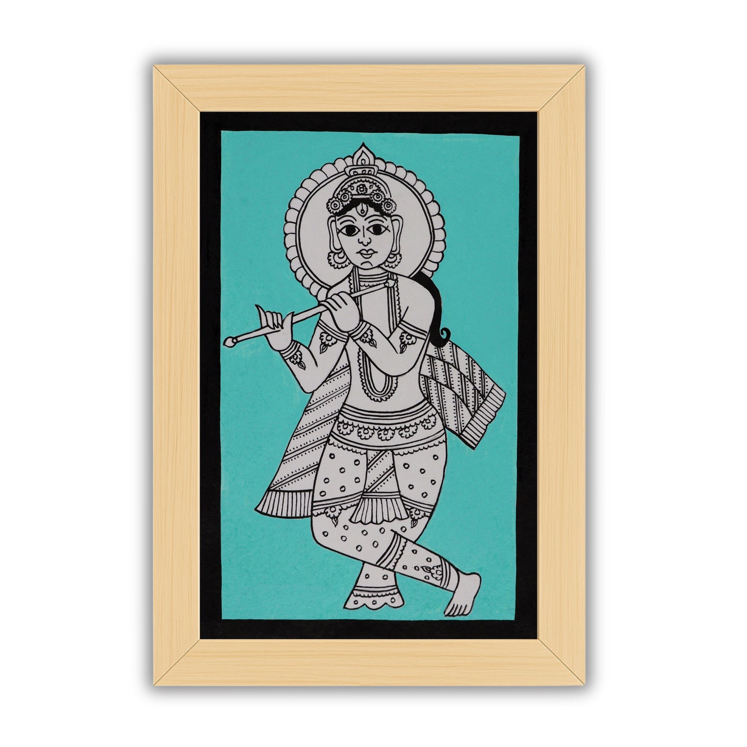 Handmade Kalamkari Krishna Painting – Framed  8x12 Inch Wall Art