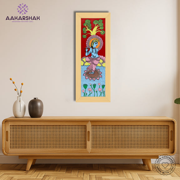 Traditional Indian wall painting displayed in modern home interior setting
