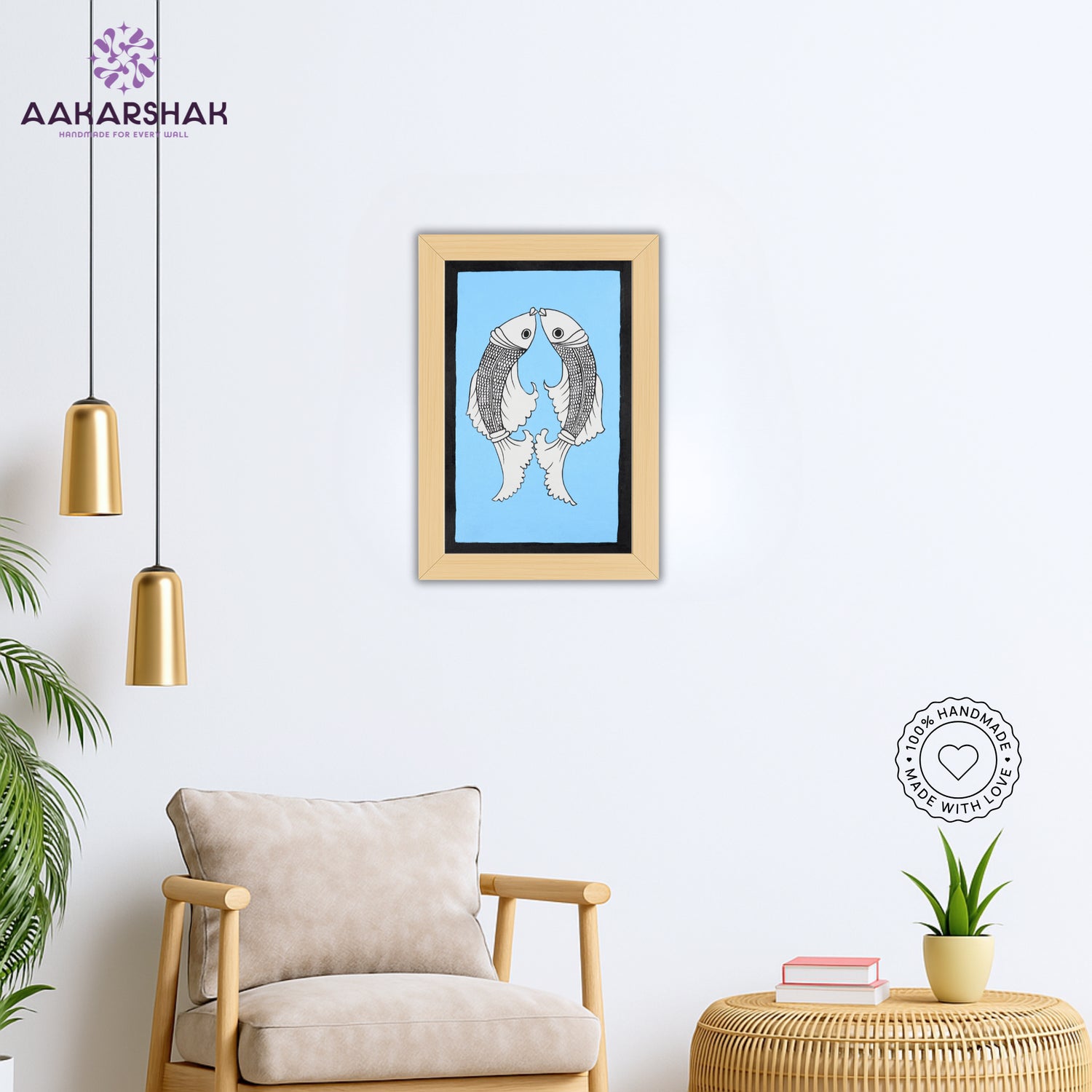 Kalamkari wall art displayed in living room – handcrafted Indian textile painting
