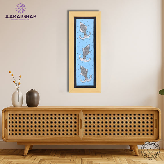 Traditional Indian wall painting displayed in modern home interior setting
