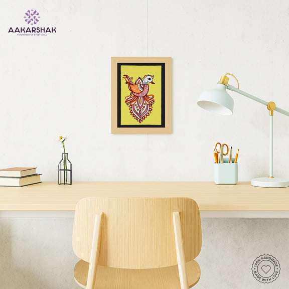 Traditional Indian wall painting displayed in modern home interior setting
