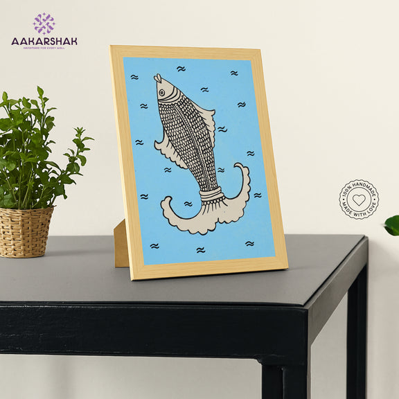 Tabletop or wall-mounted Kalamkari art framed with acrylic glass and wooden finish
