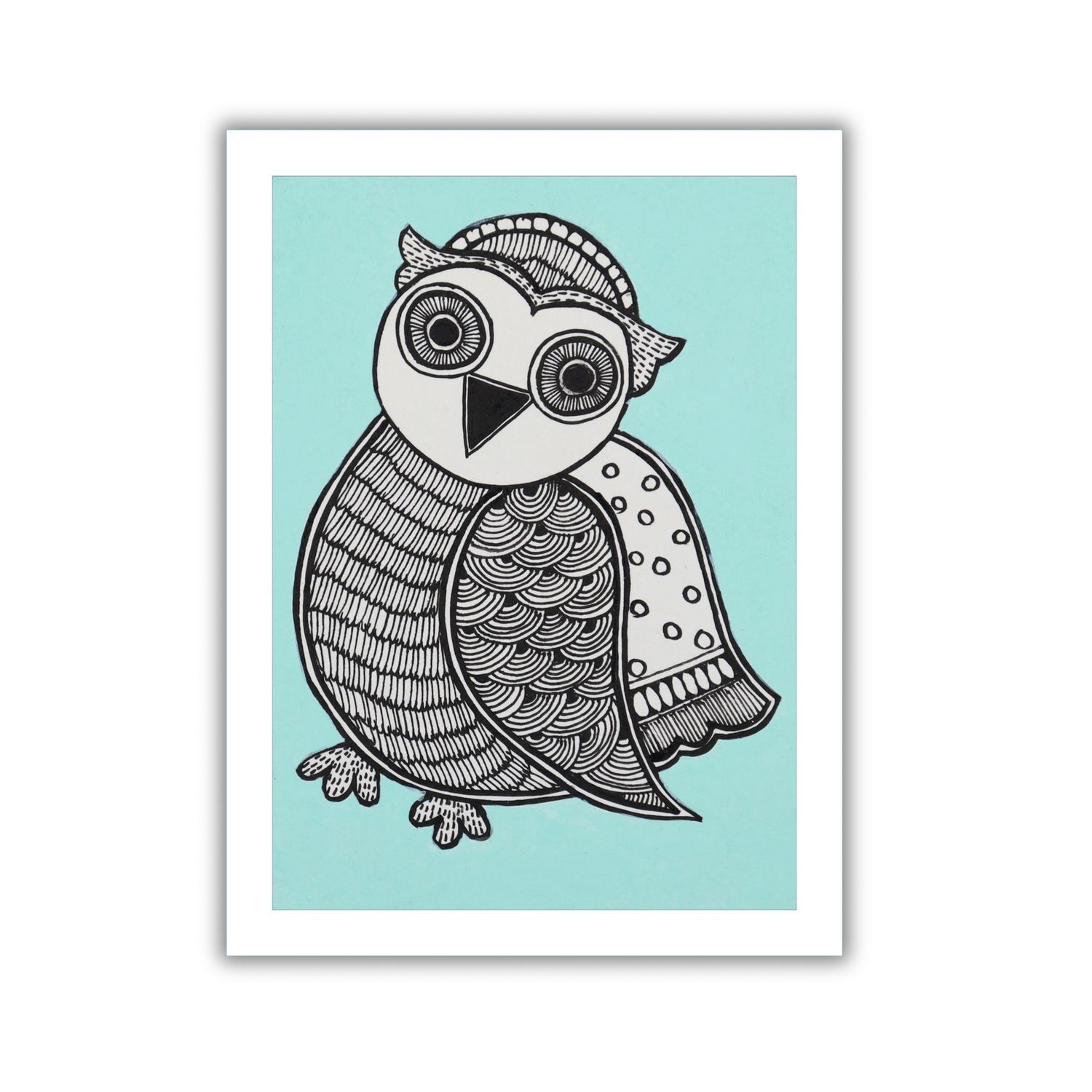 AAKARSHAK Madhubani Painting Handmade Owl Mithila art Framed Traditional Indian paintings for Wall Living room Home decor Gifts - 6x8 Inch |(WMN113)