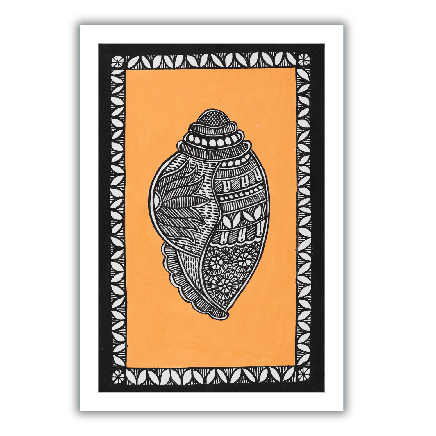 AAKARSHAK Madhubani Painting Handmade Shankh Mithila art Framed Traditional Indian paintings for Wall Living room Home decor Gifts - 8x12 Inch |(WSM107)