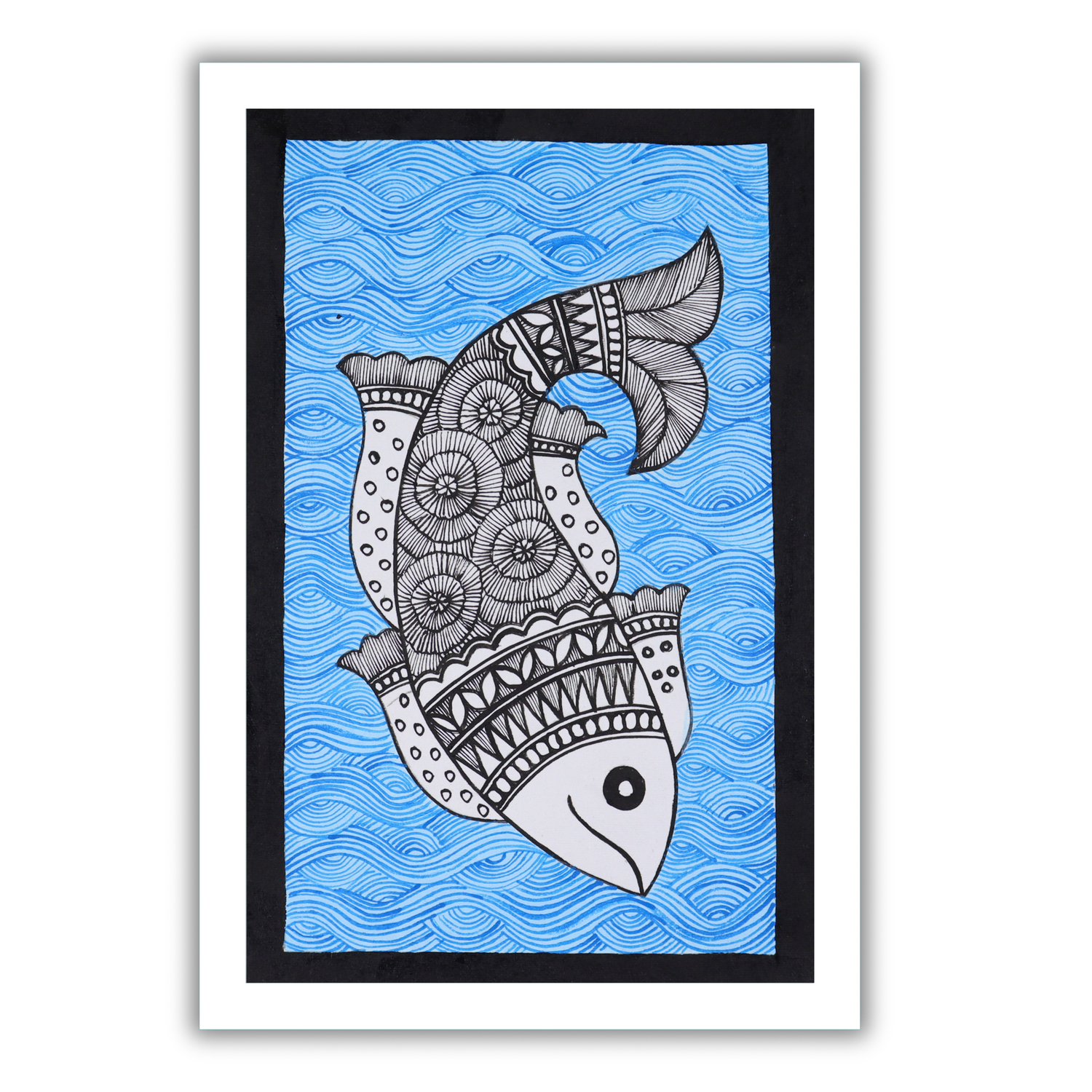 Handmade Madhubani Fish Painting 8x12 Inch Framed Indian Wall Decor