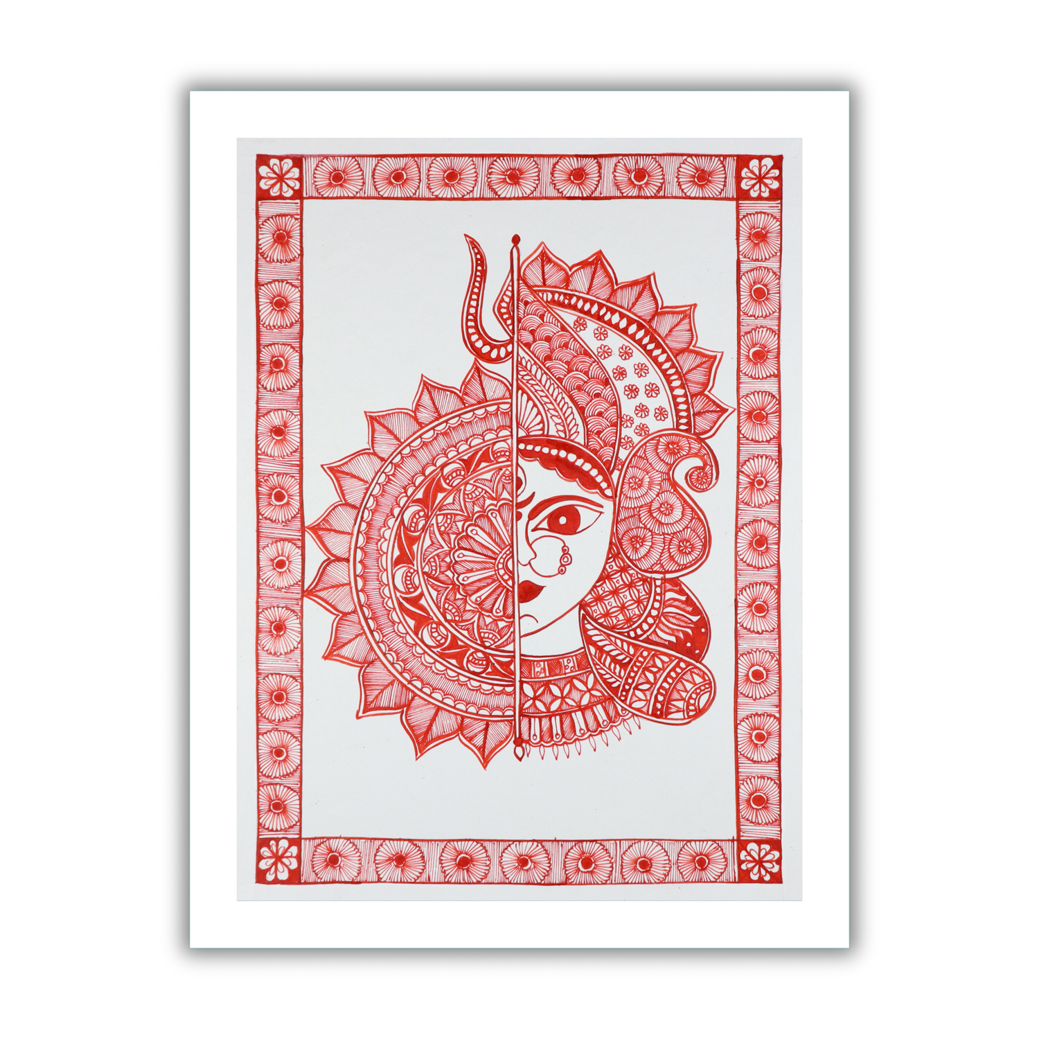 AAKARSHAK Madhubani Painting Handmade Durga Mithila art Framed Traditional Indian paintings for Wall Living room Home decor Gifts - 12x16 Inch |(WME103)