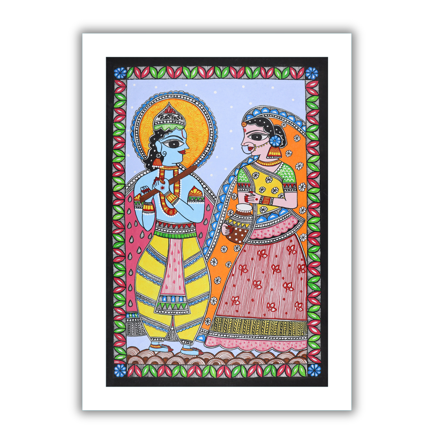 Madhubani Painting Handmade Radha Krishna Framed Traditional Indian paintings for Wall Decor