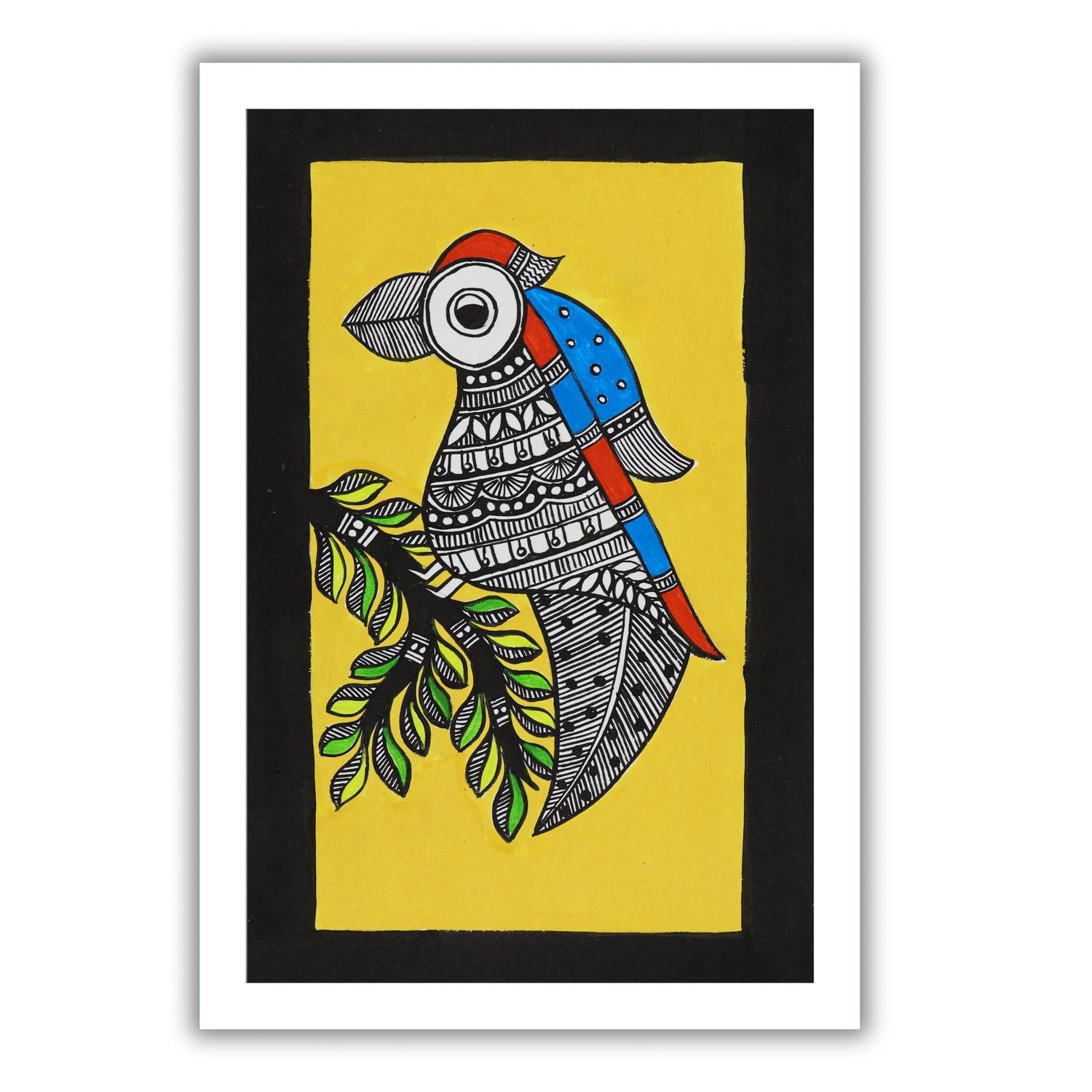 AAKARSHAK Madhubani Painting Handmade Bird Mithila art Framed Traditional Indian paintings for Wall Living room Home decor Gifts - 8x12 Inch |(WSM111)