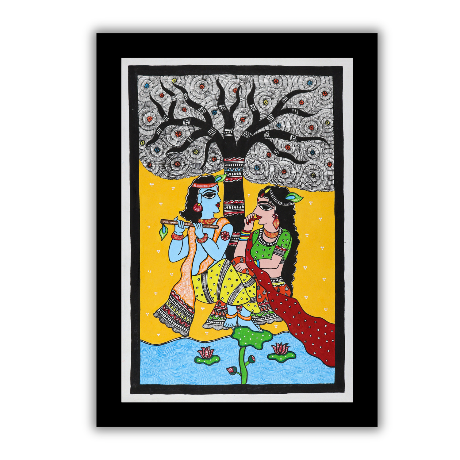 AAKARSHAK Madhubani Painting Handmade Radha Krishna Mithila art Framed Traditional Indian paintings for Wall Living room Home decor Gifts - 17x24 Inch |(MLR103)