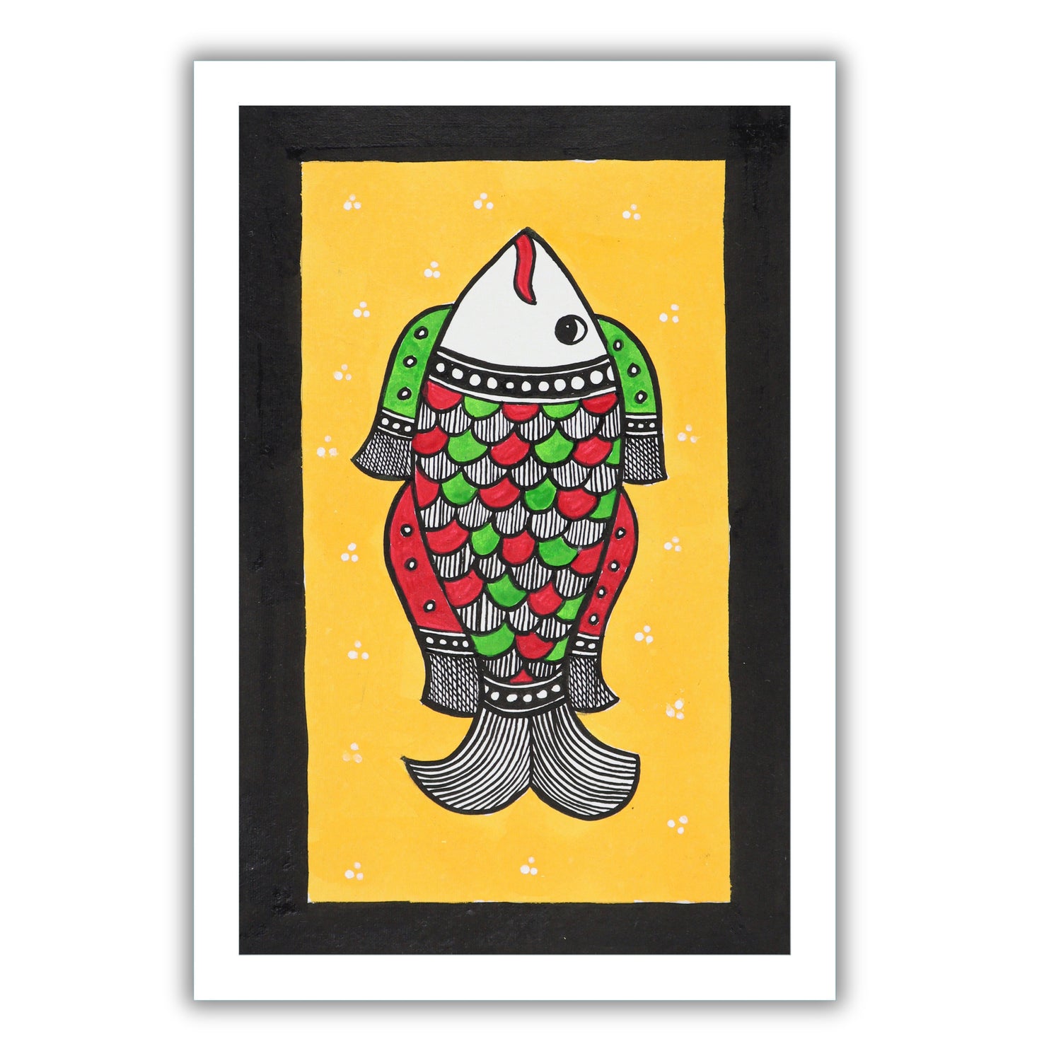 Handmade Madhubani painting with Fish design, framed and ready to hang – Indian folk art on wall

