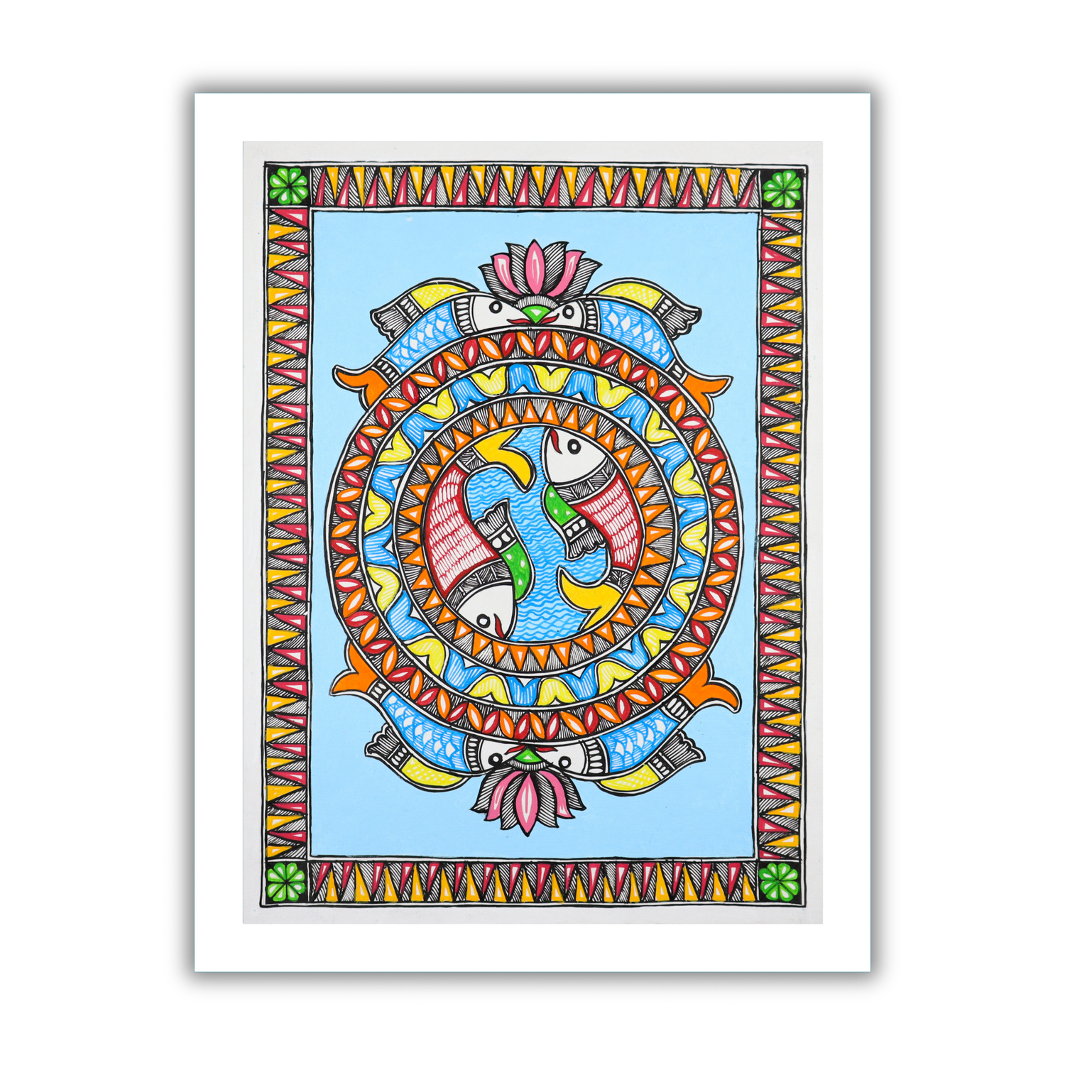 AAKARSHAK Madhubani Painting Handmade Fish Mithila art Framed Traditional Indian paintings for Wall Living room Home decor Gifts - 12x16 Inch |(WME104)