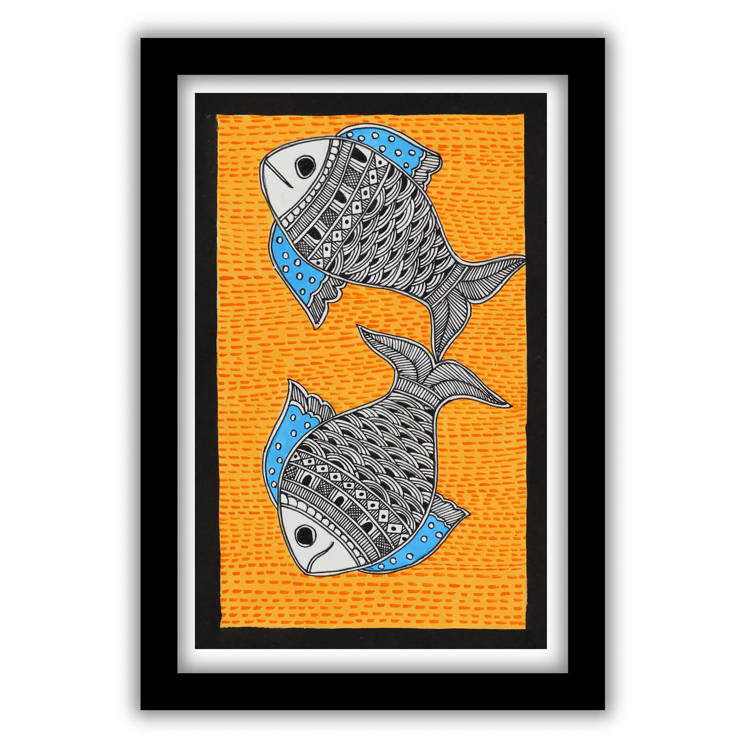 Framed Madhubani Fish Painting for Wall Decor