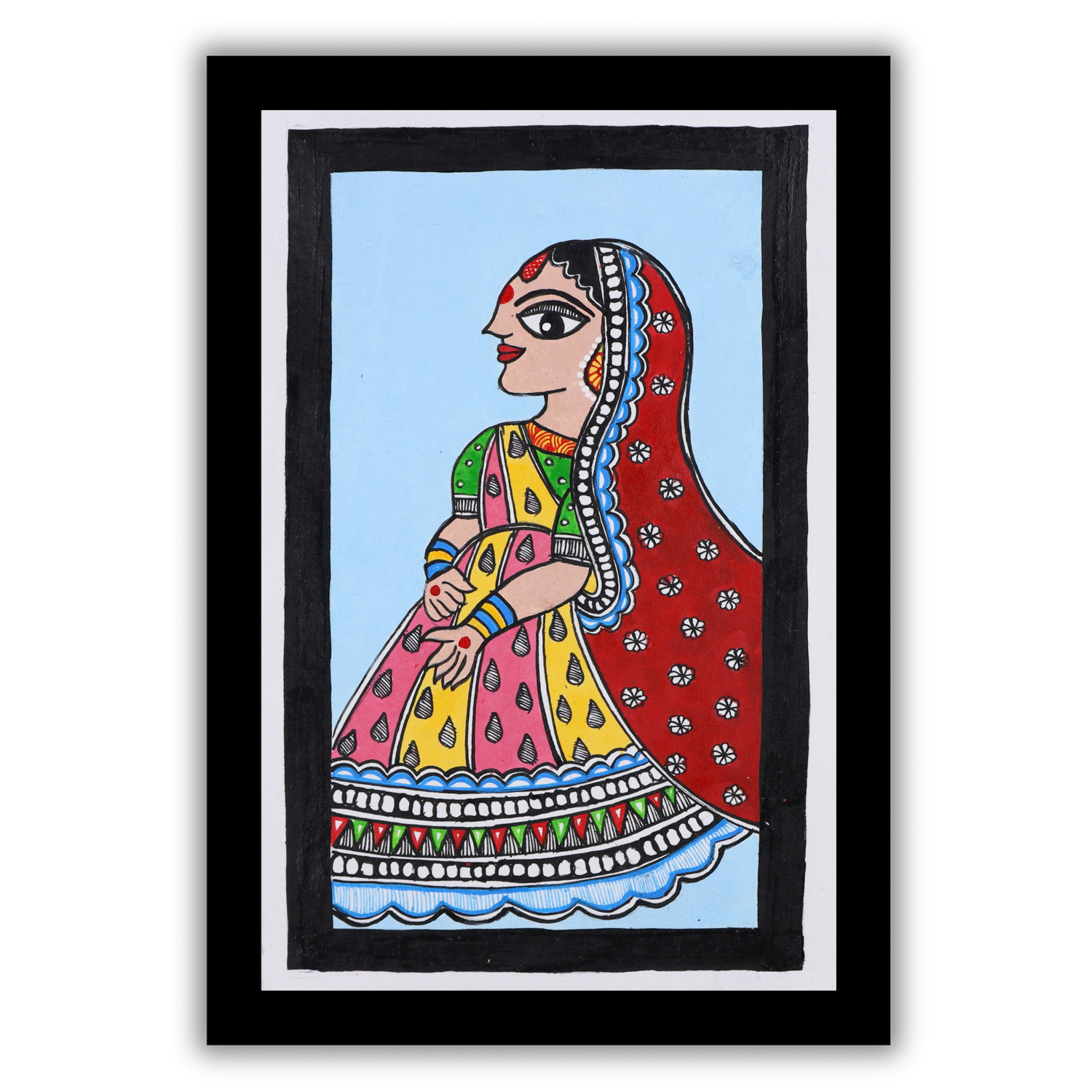 AAKARSHAK Madhubani Painting Handmade Sita Mithila art Framed Traditional Indian paintings for Wall Living room Home decor Gifts - 8x12 Inch |(MSL123)