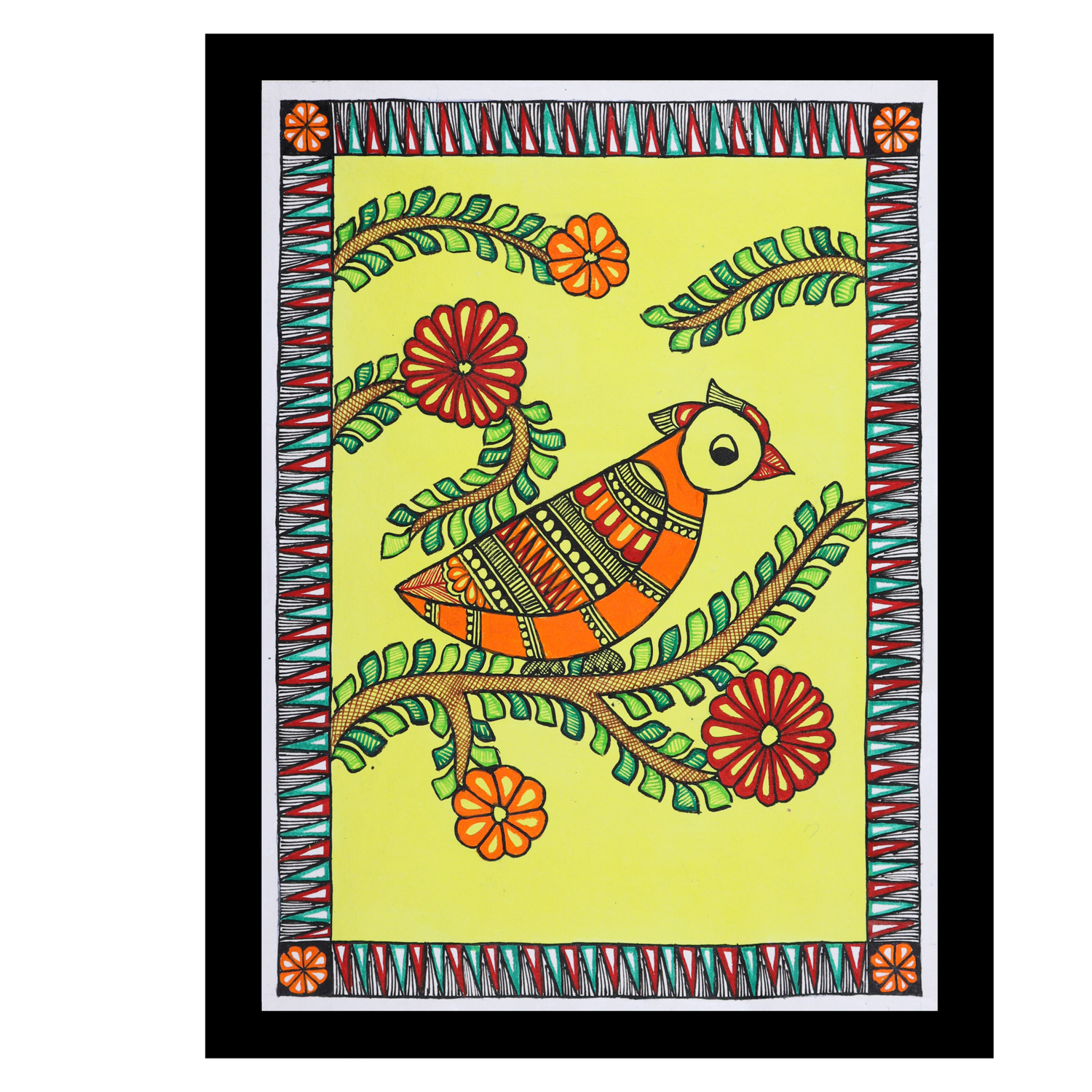 Traditional Madhubani Bird Painting – Handmade Indian Wall Art (12x16 Inch)