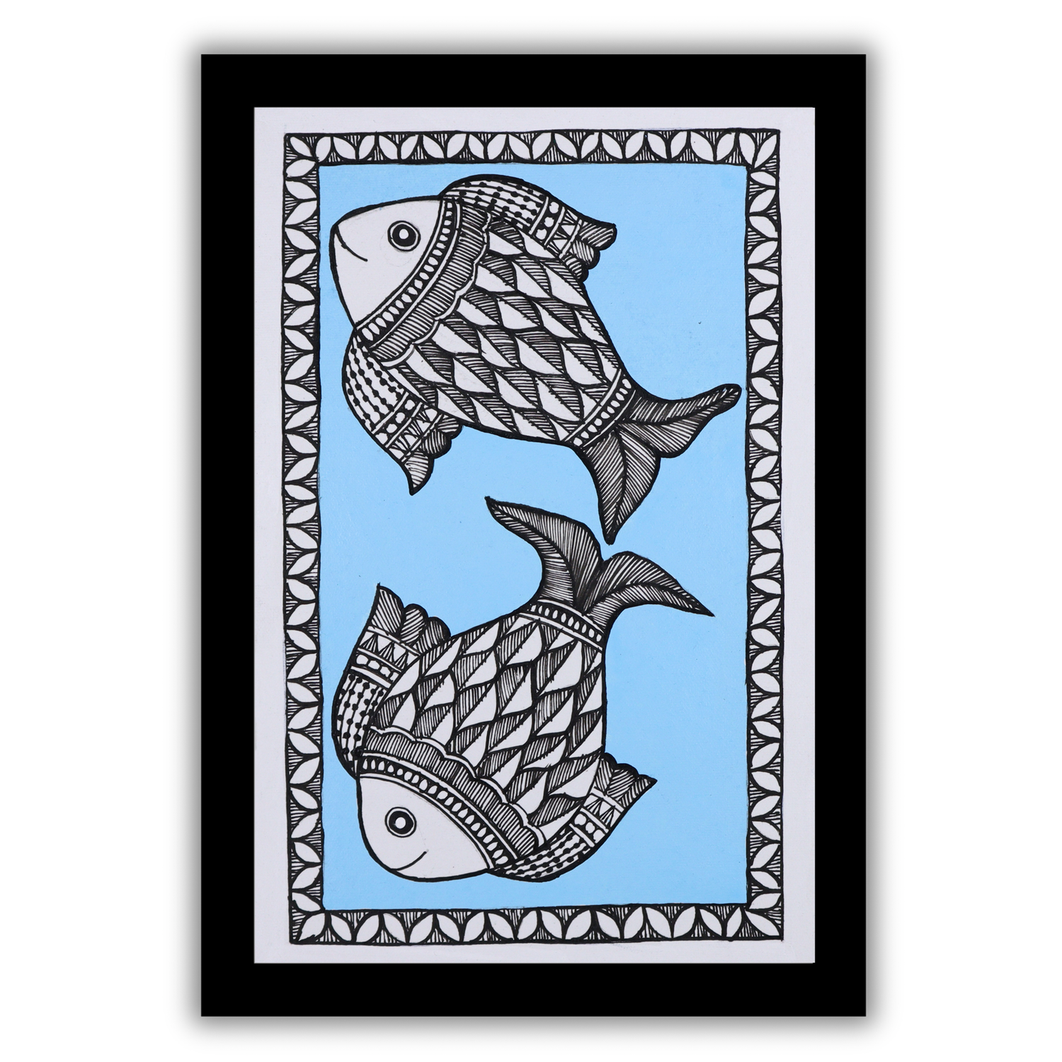 Handmade Madhubani Fish Painting 8x12 Inch Framed Indian Wall Decor