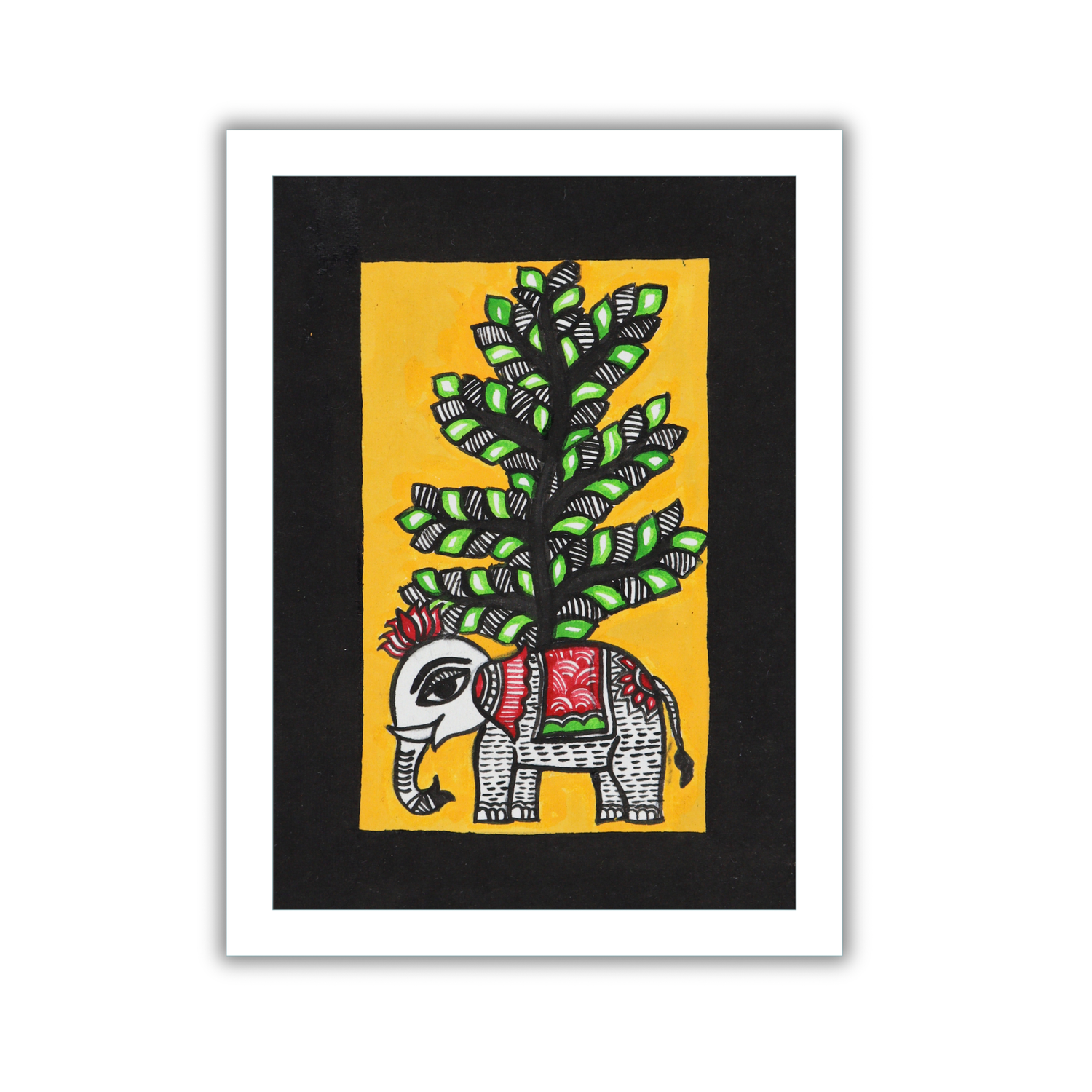 AAKARSHAK Madhubani Painting Handmade Elephant Mithila art Framed Traditional Indian paintings for Wall Living room Home decor Gifts - 6x8 Inch |(WMN123)