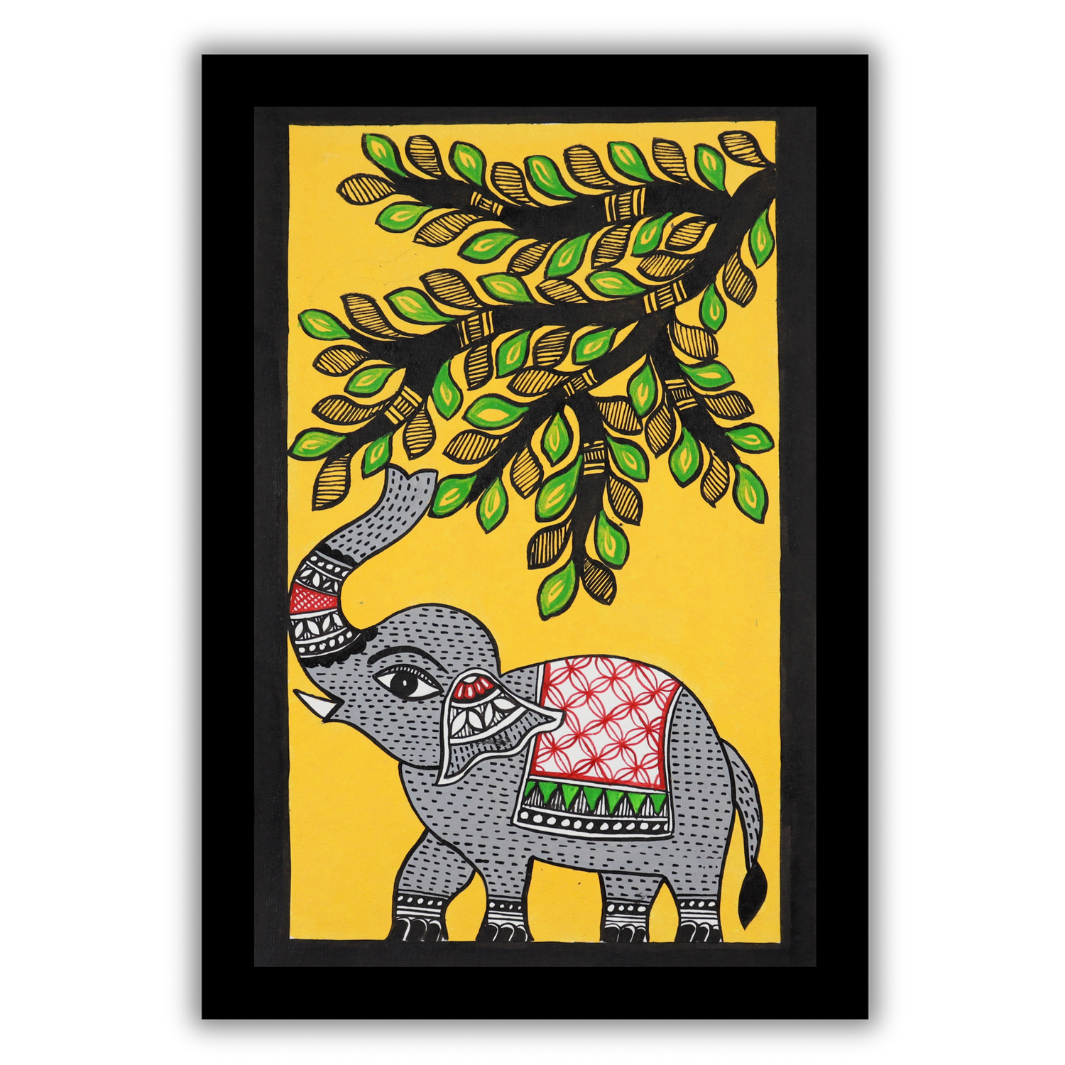 Handmade Elephant Madhubani Painting – Framed Mithila Wall Decor (8x12)