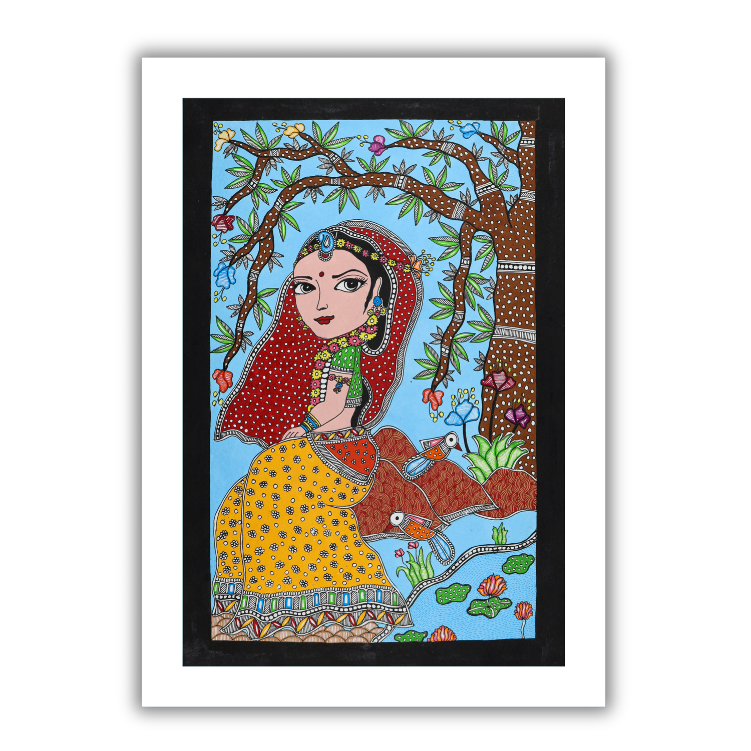 Handmade Radha Rani Madhubani Painting Indian Mithila Wall Art