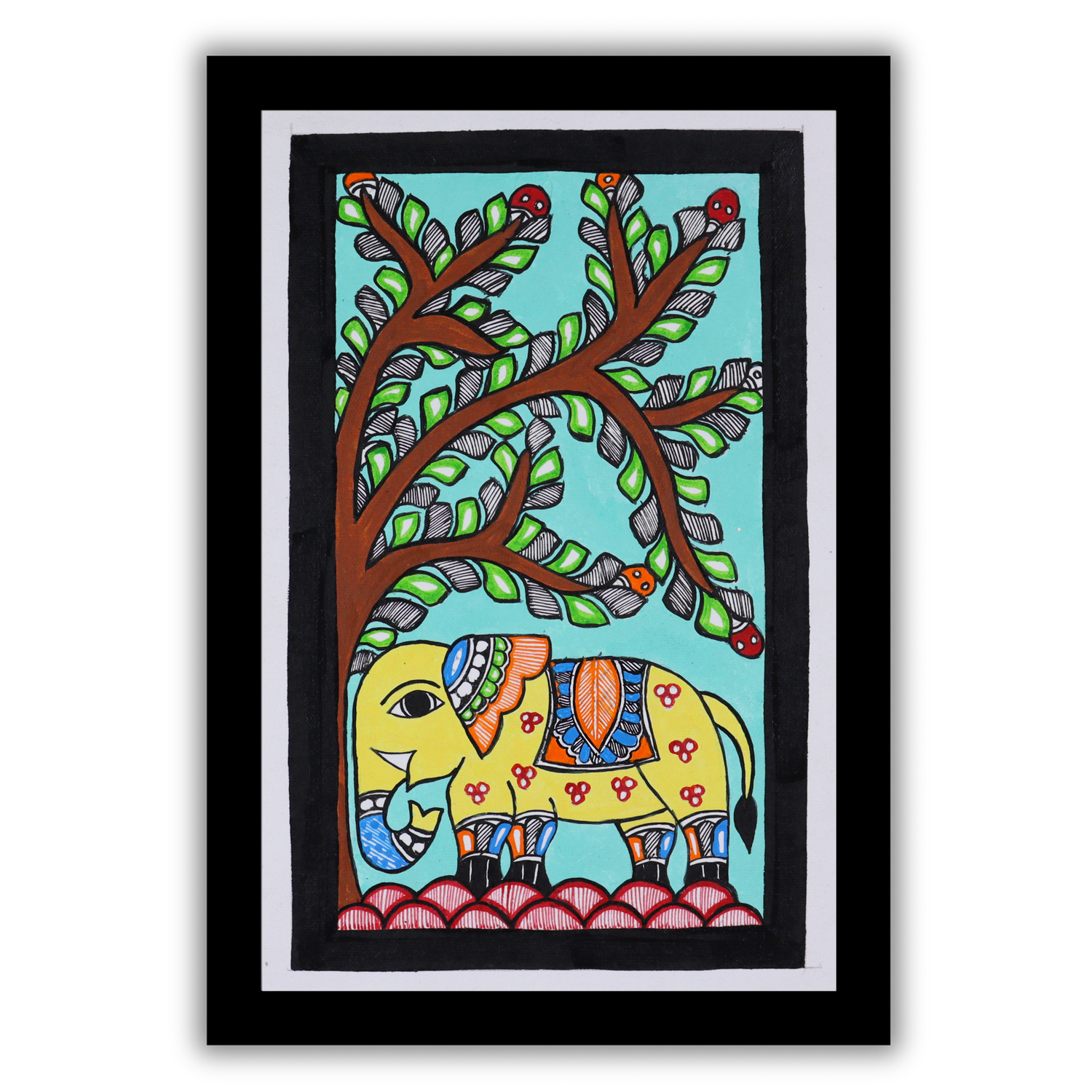 Traditional Elephant Madhubani Painting Handmade Indian Folk Wall Art