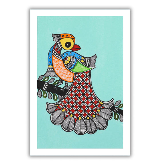 Handmade Madhubani painting with peacock design, framed and ready to hang – Indian folk art on wall
