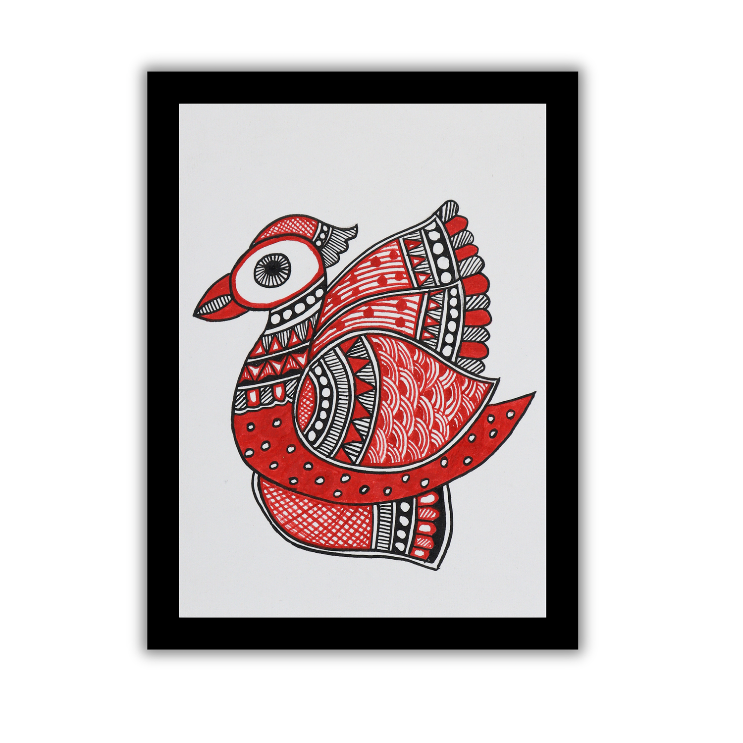 Handmade Madhubani peacock Painting 6x8 Inch Framed Indian Wall Decor