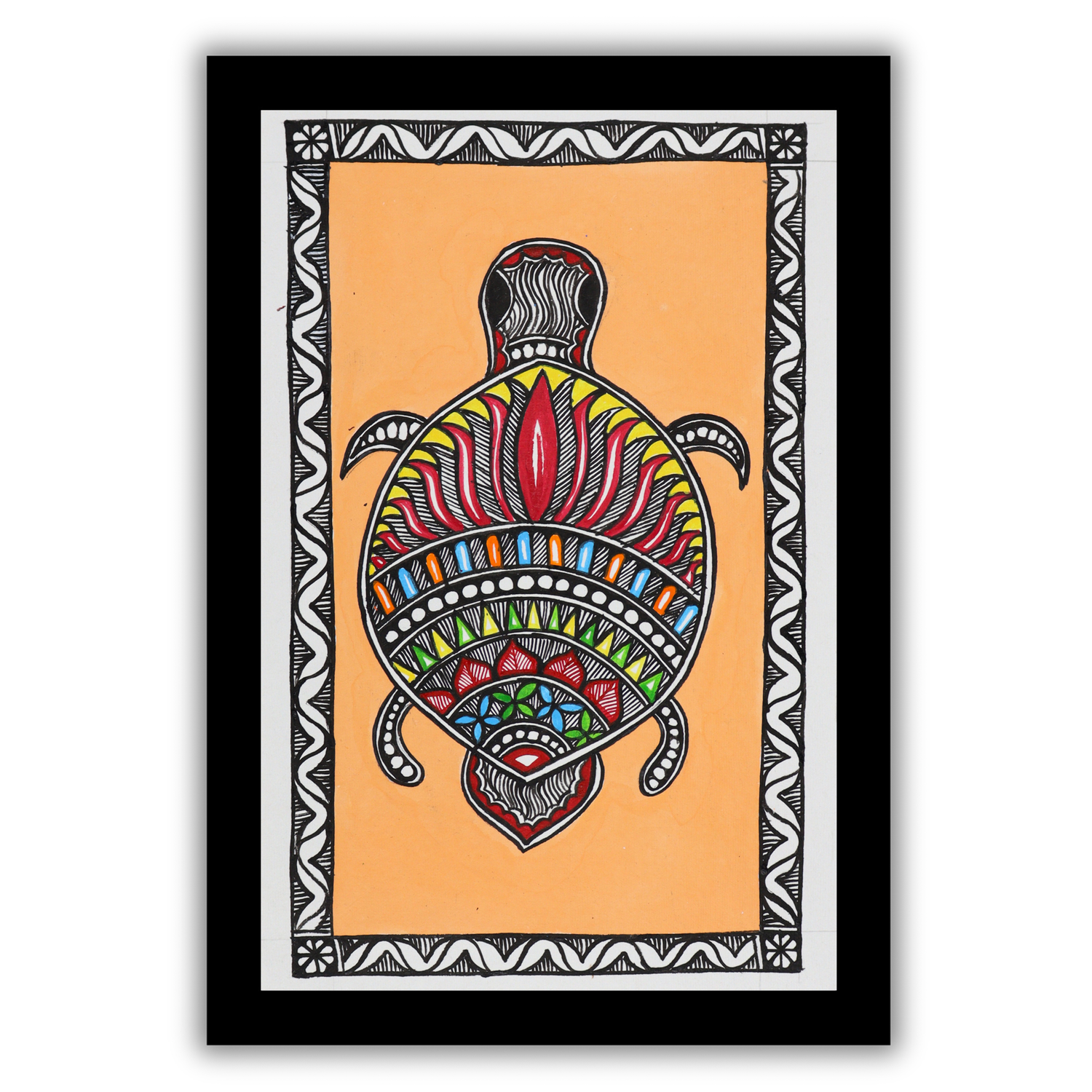 AAKARSHAK Madhubani Painting Handmade Turtle Mithila art Framed Traditional Indian paintings for Wall Living room Home decor Gifts - 8x12 Inch |(MSL124)