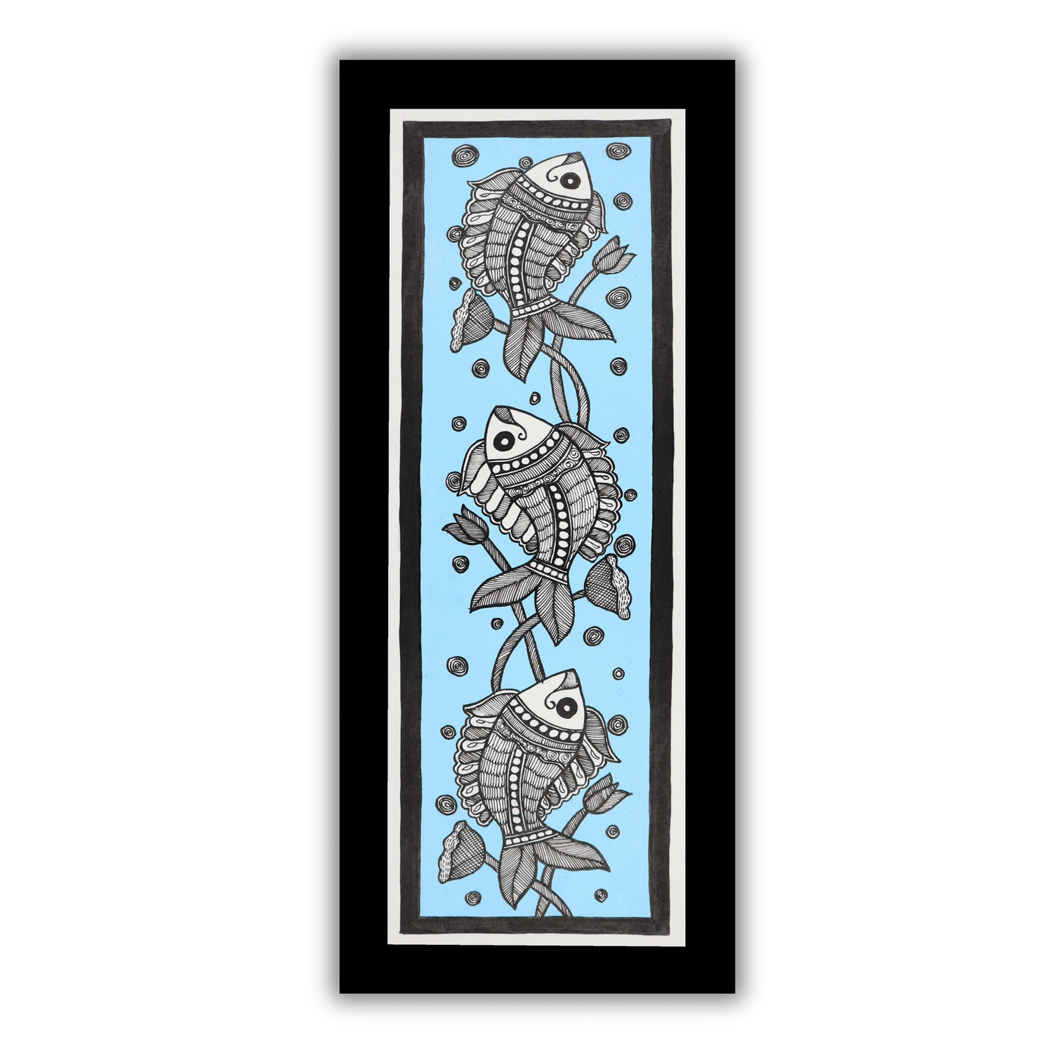AAKARSHAK Madhubani Painting Handmade Fish Mithila art Framed Traditional Indian paintings for Wall Living room Home decor Gifts - 8x23 Inch |(MLL105)