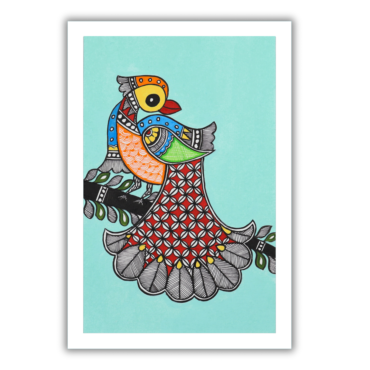 AAKARSHAK Madhubani Painting Handmade Peacock Mithila art Framed Traditional Indian paintings for Wall Living room Home decor Gifts - 8x12 Inch |(WSM123)