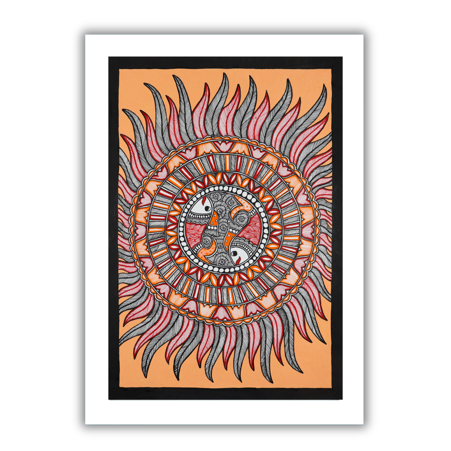 AAKARSHAK Madhubani Painting Handmade Fish Mithila art Framed Traditional Indian paintings for Wall Living room Home decor Gifts - 17x24 Inch |(WLG106)
