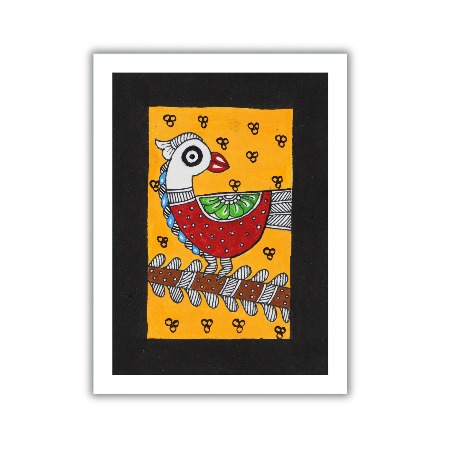 AAKARSHAK Madhubani Painting Handmade Bird Mithila art Framed Traditional Indian paintings for Wall Living room Home decor Gifts - 6x8 Inch |(WMN127)