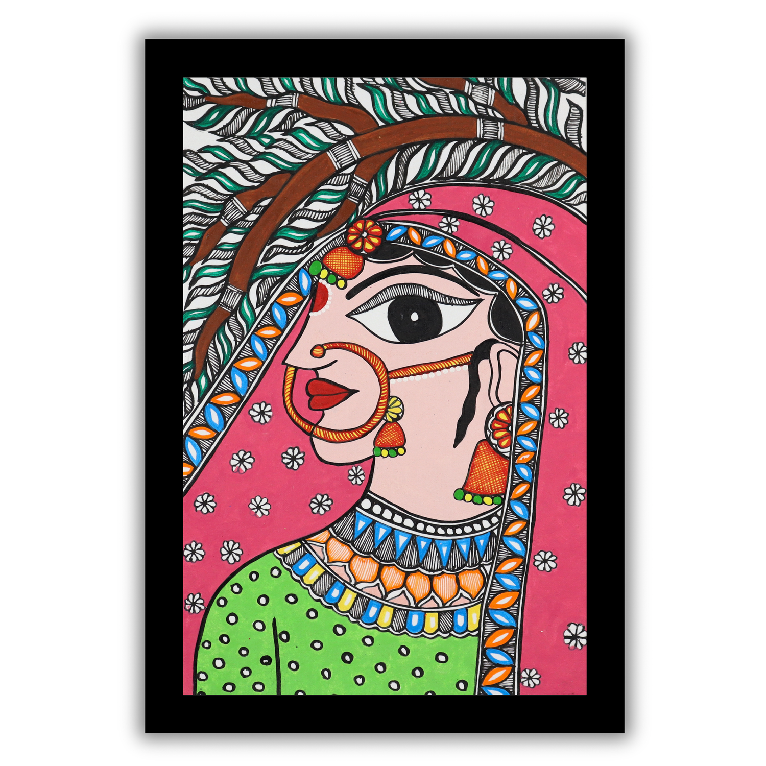 AAKARSHAK Madhubani Painting Handmade Radha Mithila art Framed Traditional Indian paintings for Wall Living room Home decor Gifts - 8x12 Inch |(MSL115)