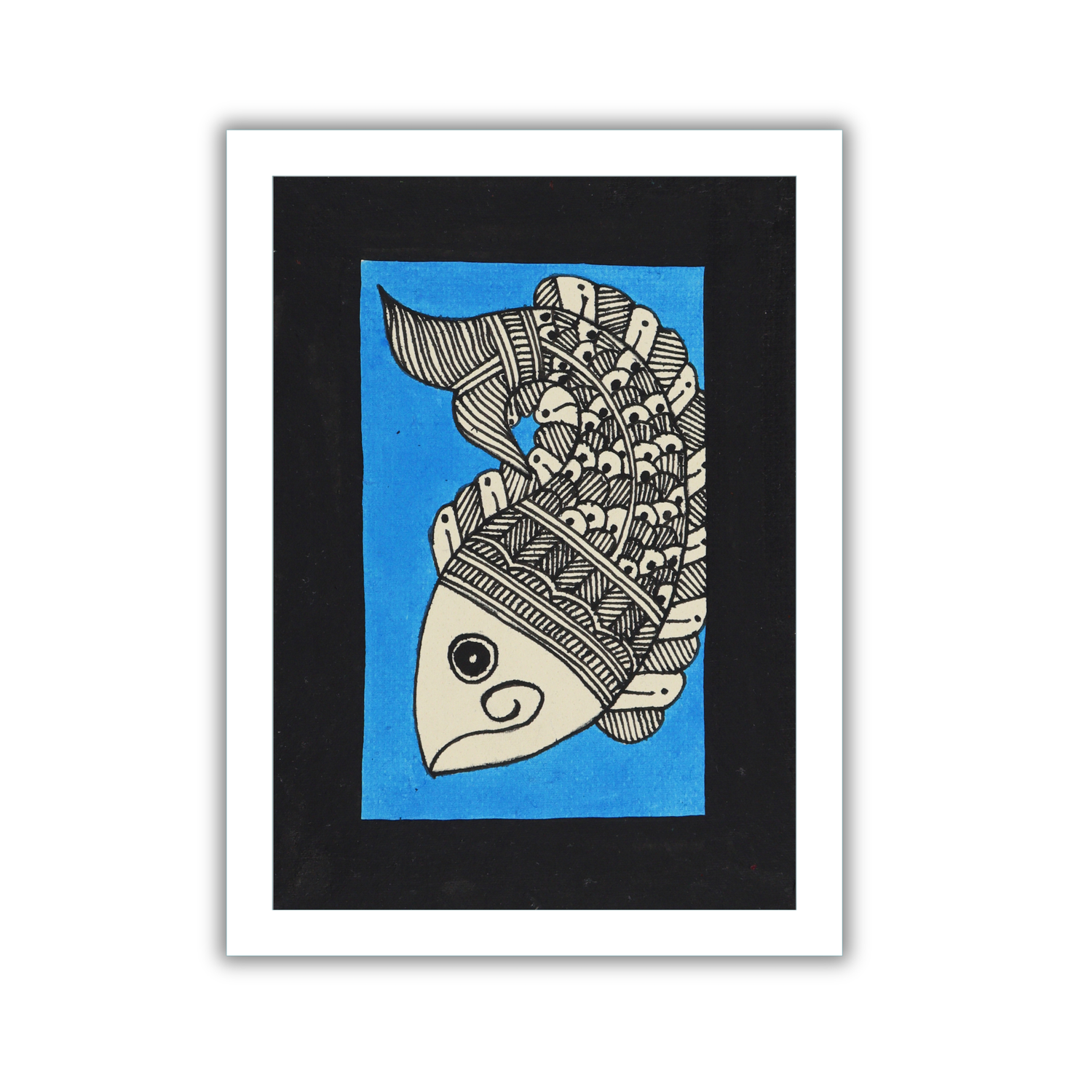 AAKARSHAK Madhubani Painting Handmade Fish Mithila art Framed Traditional Indian paintings for Wall Living room Home decor Gifts - 6x8 Inch |(WMN101)